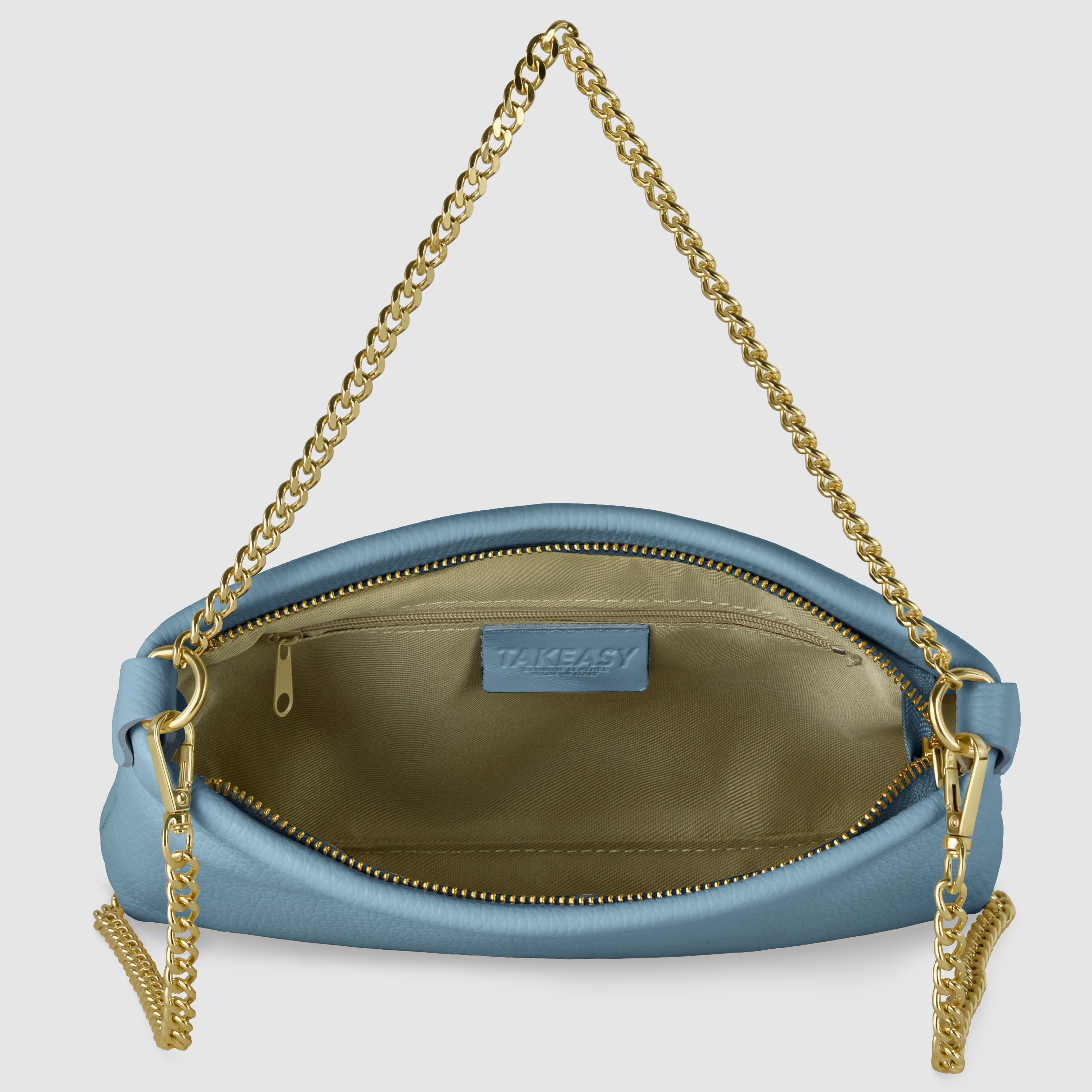 Italian Genuine Calf Leather Crossbody Bag with Gold Chain Strap