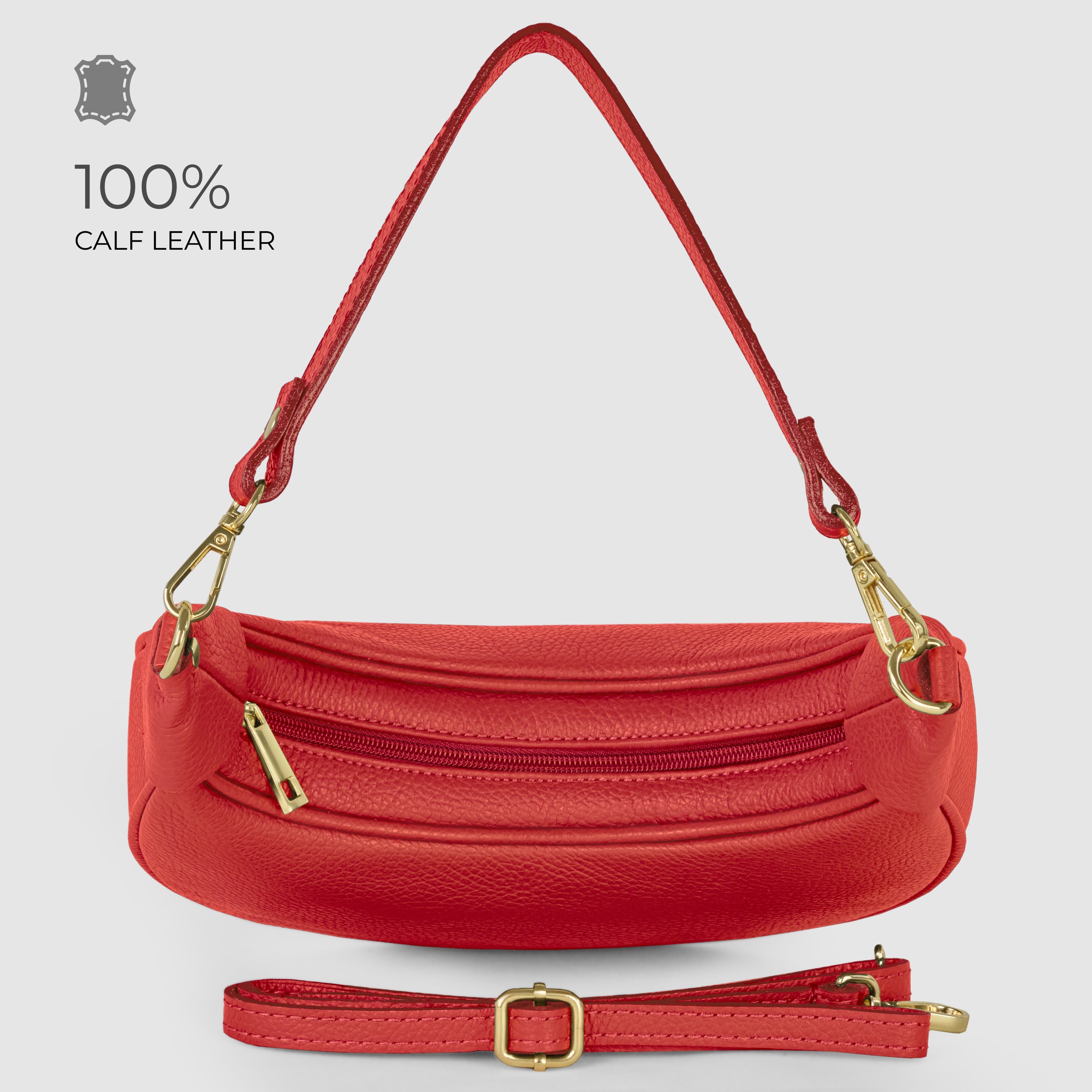 Genuine Italian Calf Leather Crescent Shoulder Bag