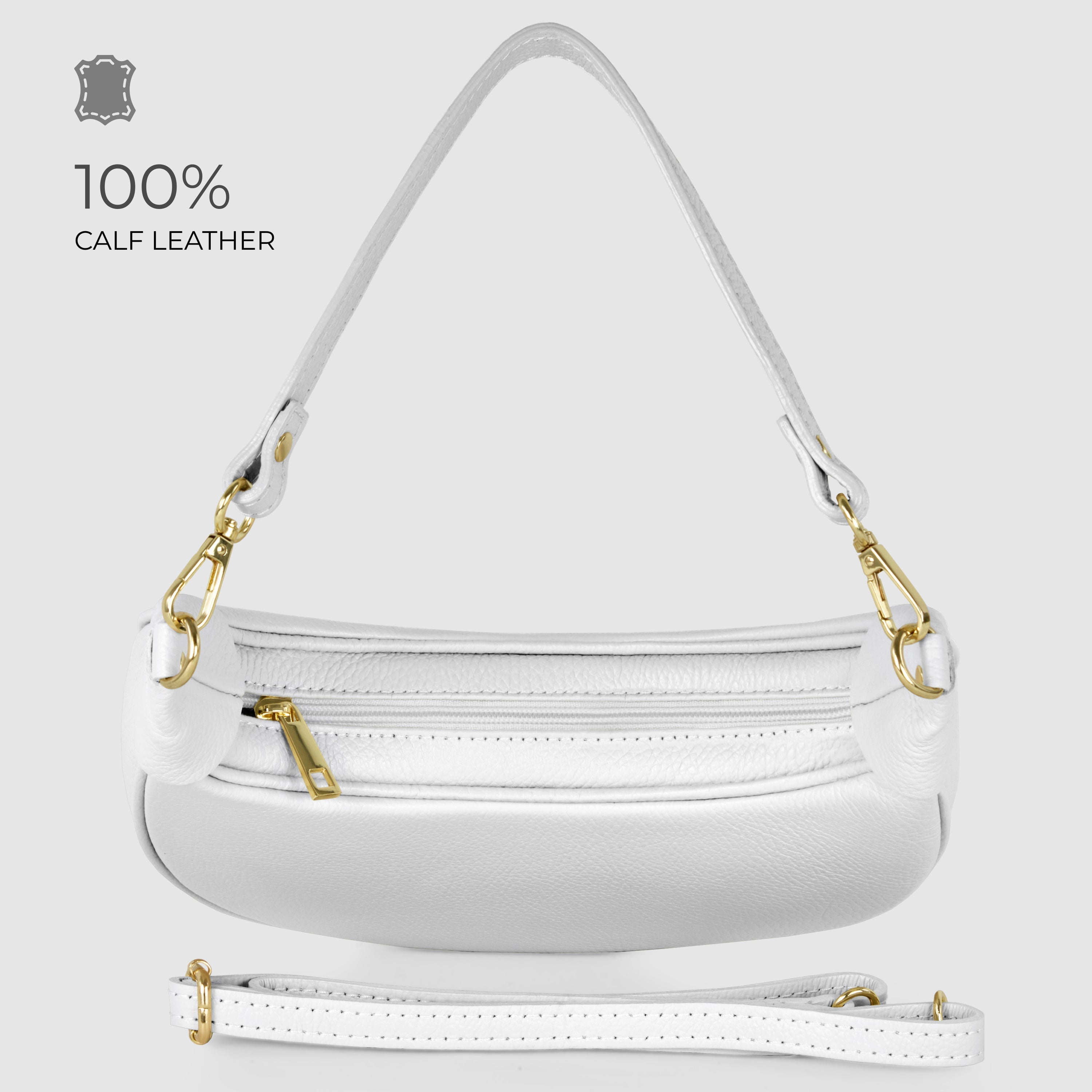 Genuine Italian Calf Leather Crescent Shoulder Bag