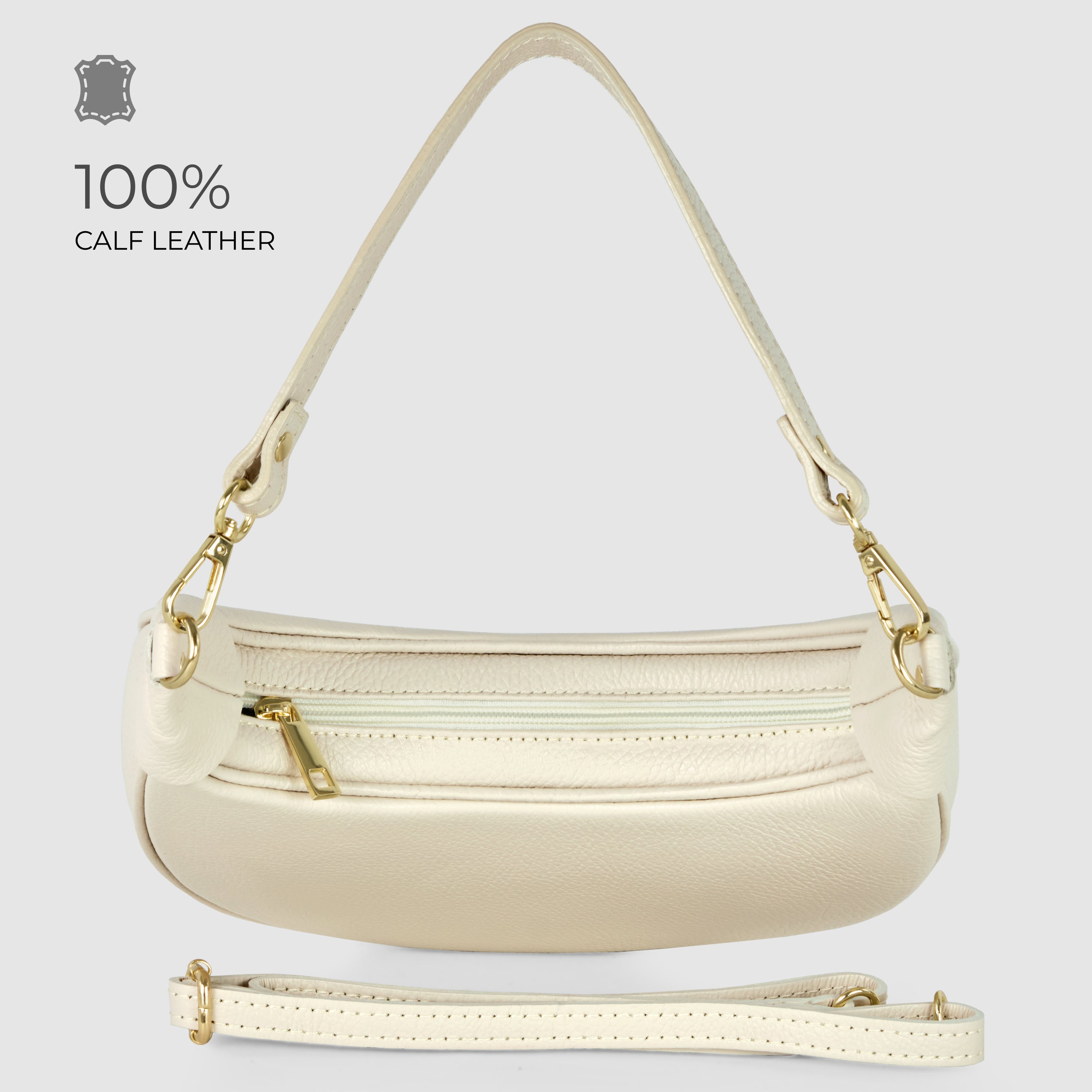 Genuine Italian Calf Leather Crescent Shoulder Bag