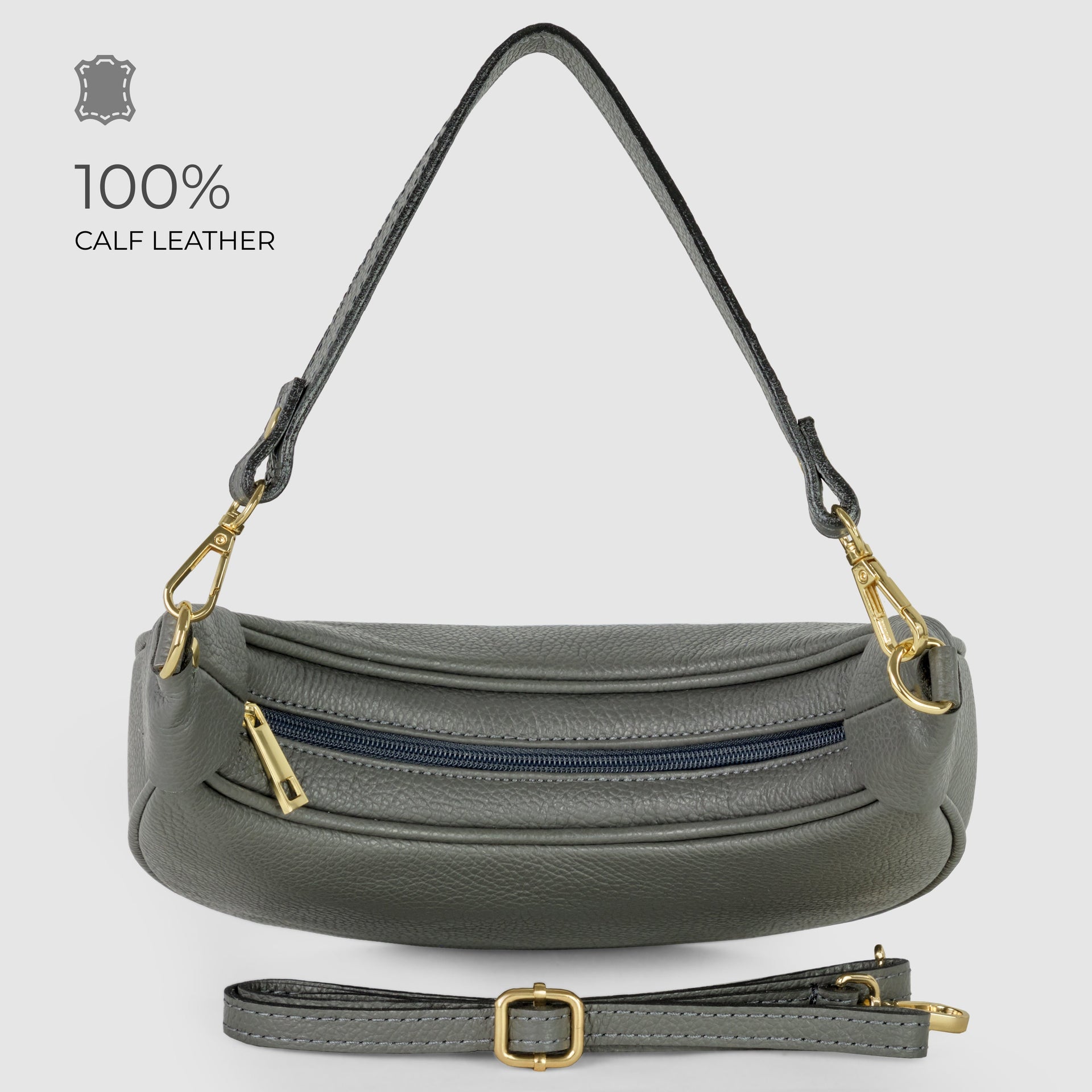 Genuine Italian Calf Leather Crescent Shoulder Bag
