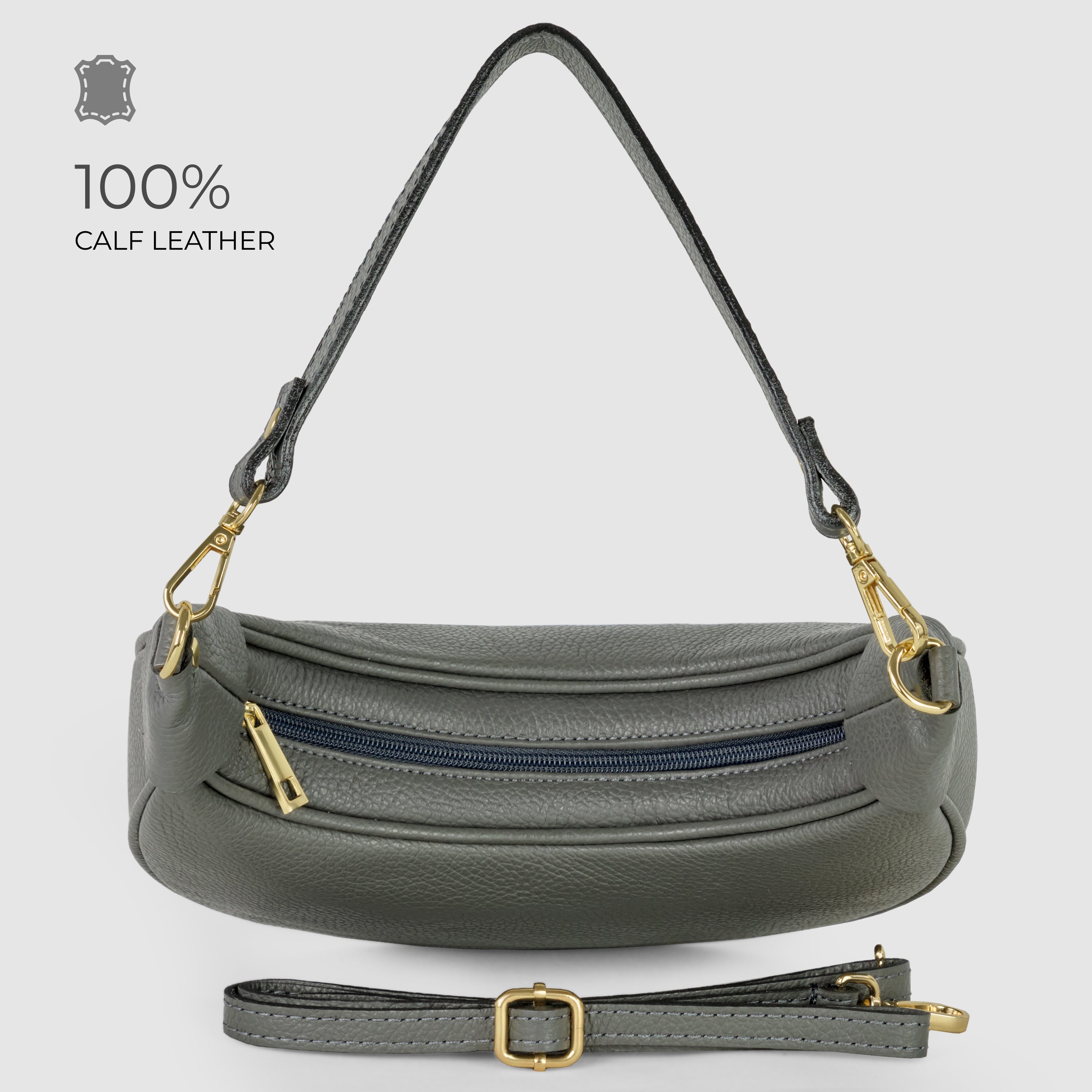 Genuine Italian Calf Leather Crescent Shoulder Bag