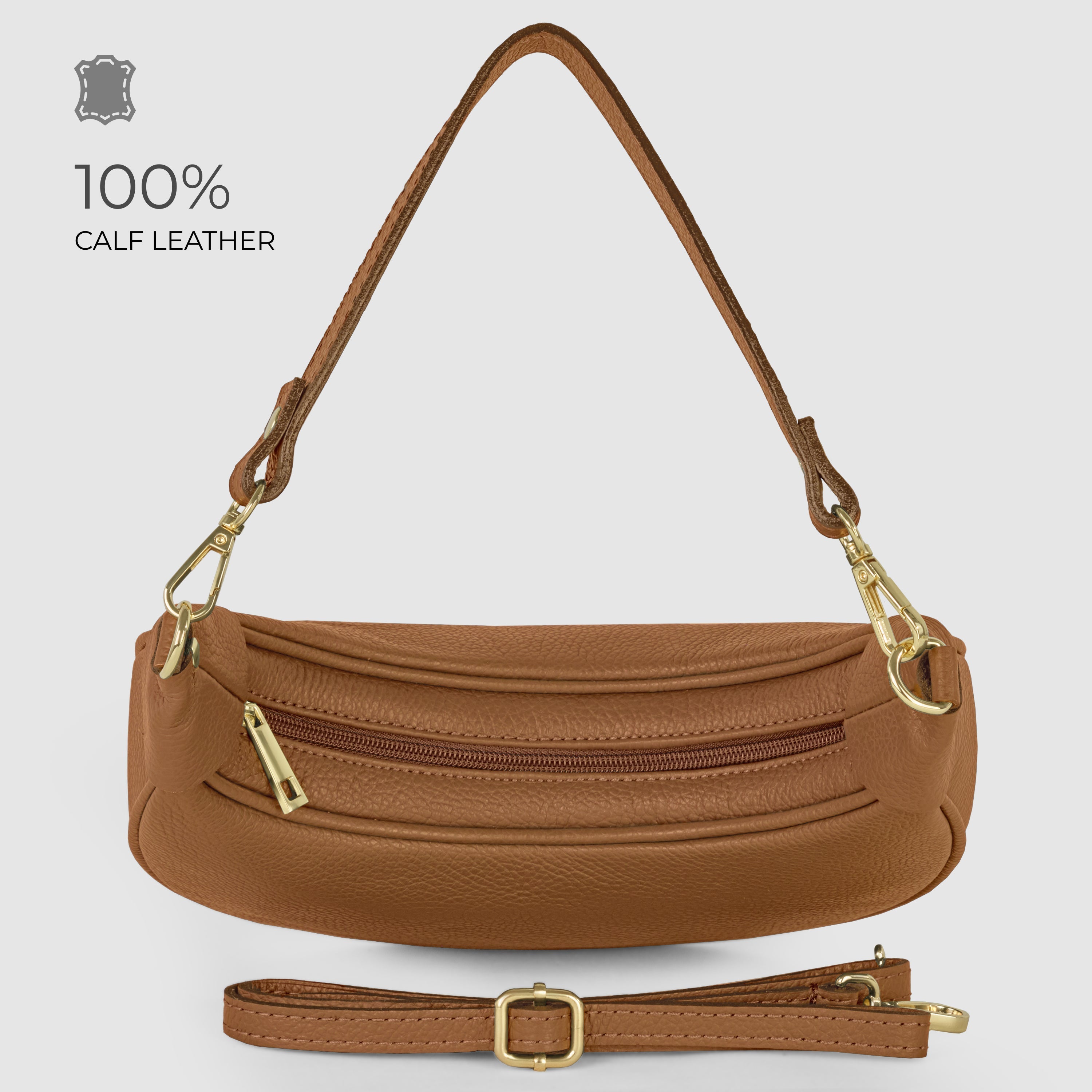 Genuine Italian Calf Leather Crescent Shoulder Bag