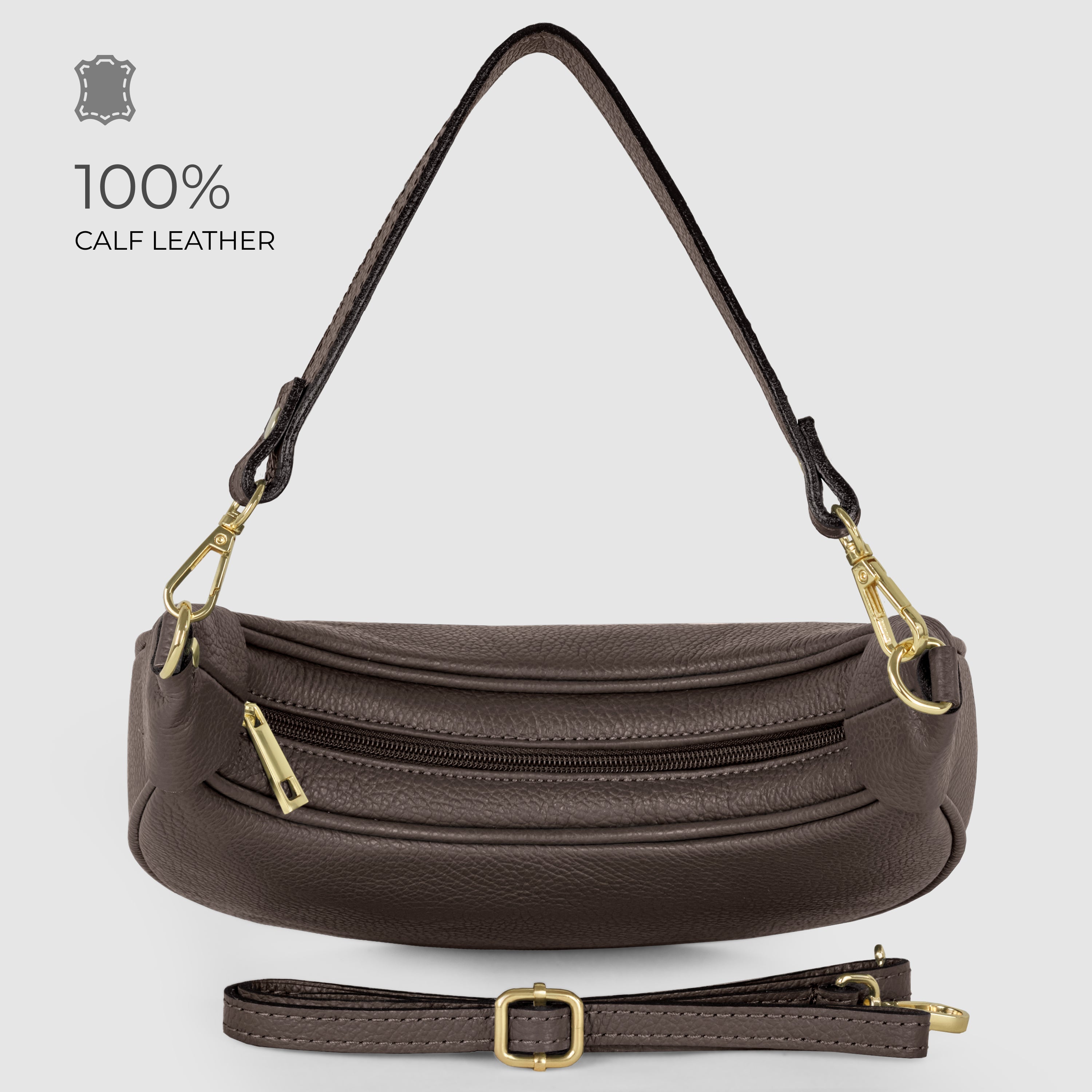 Genuine Italian Calf Leather Crescent Shoulder Bag