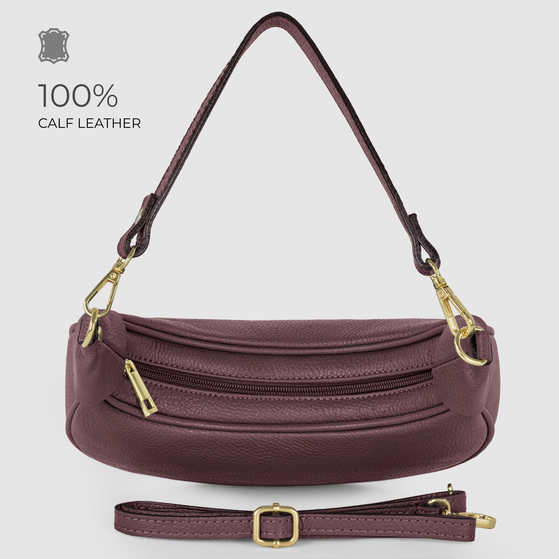 Genuine Italian Calf Leather Crescent Shoulder Bag