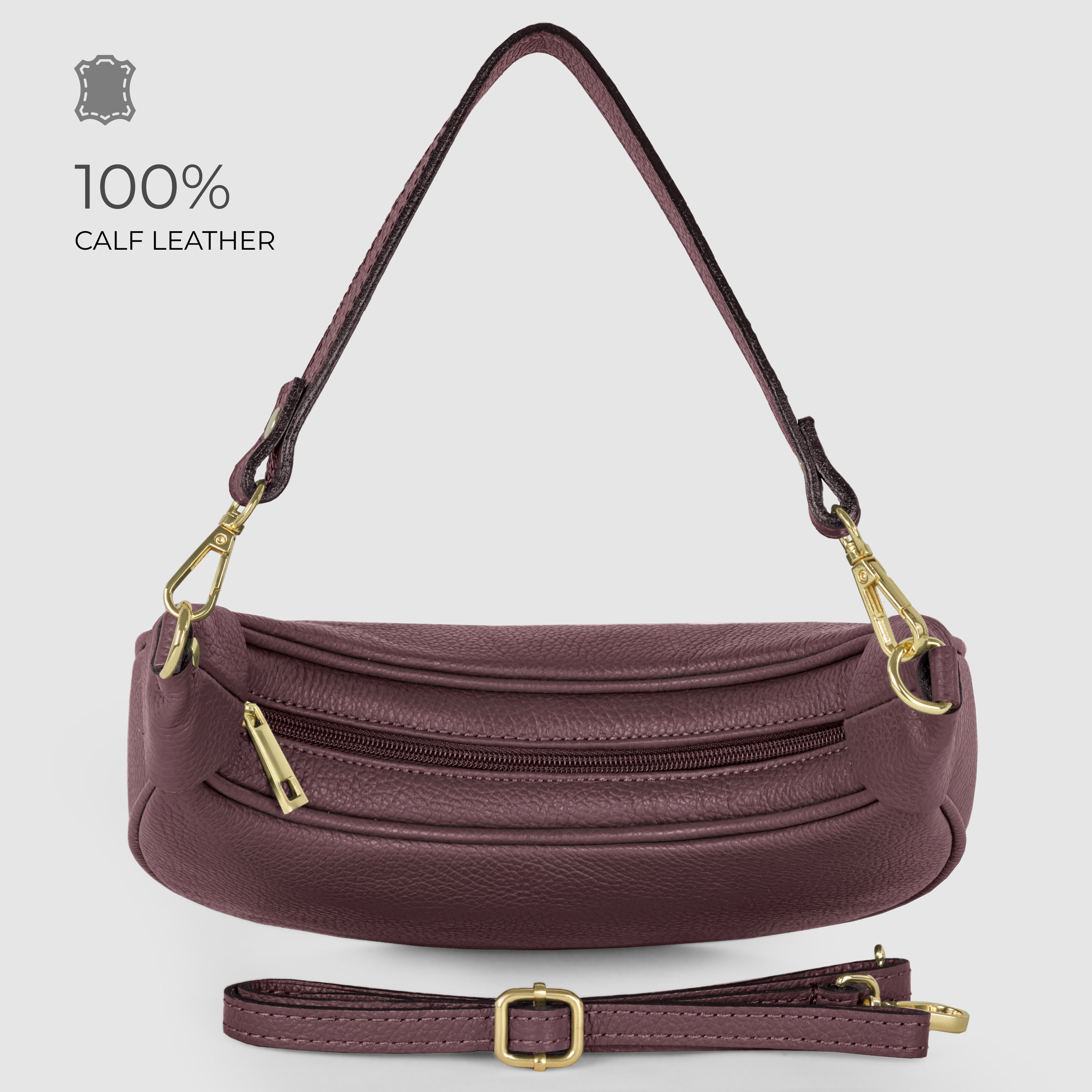 Genuine Italian Calf Leather Crescent Shoulder Bag