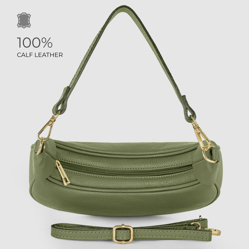 Genuine Italian Calf Leather Crescent Shoulder Bag