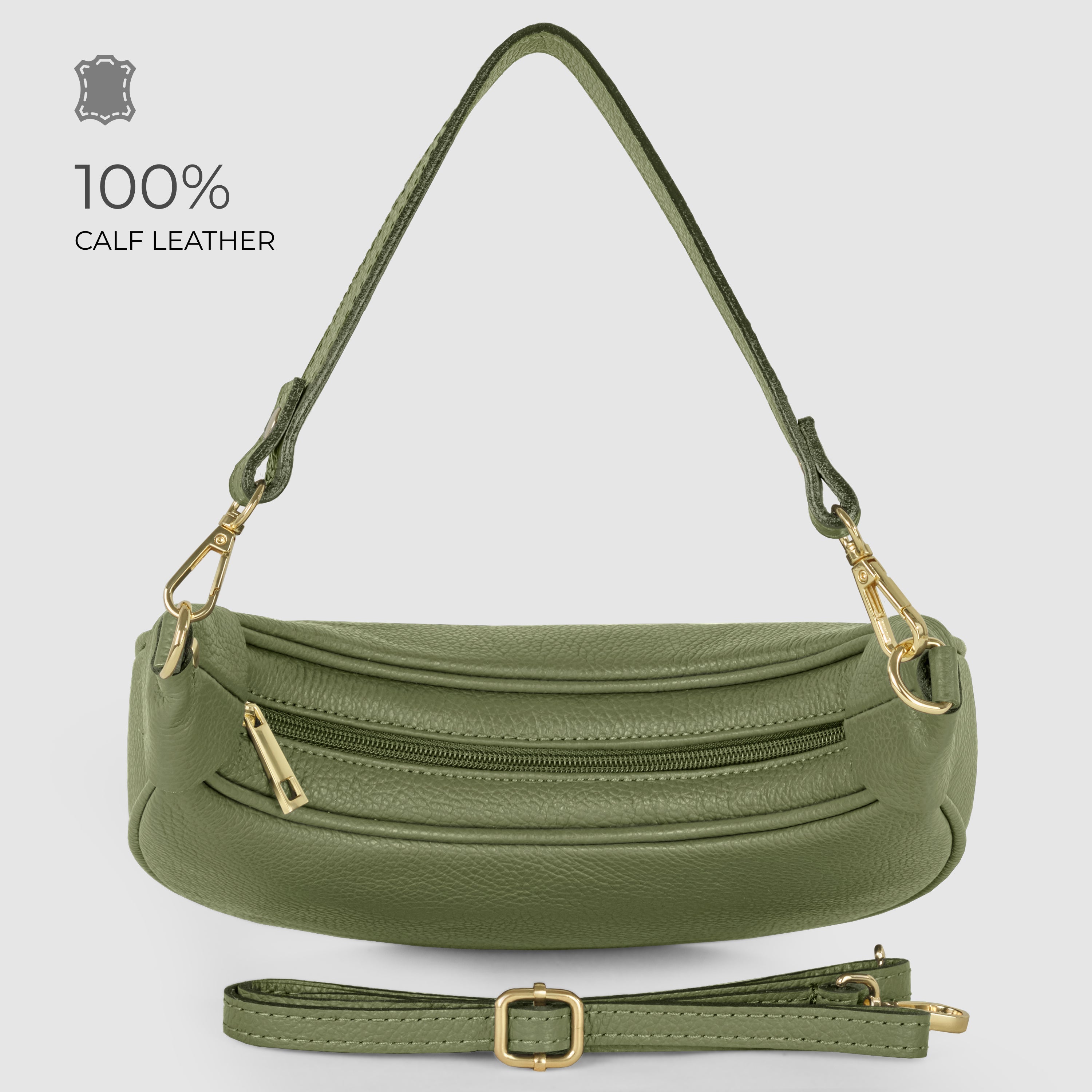 Genuine Italian Calf Leather Crescent Shoulder Bag