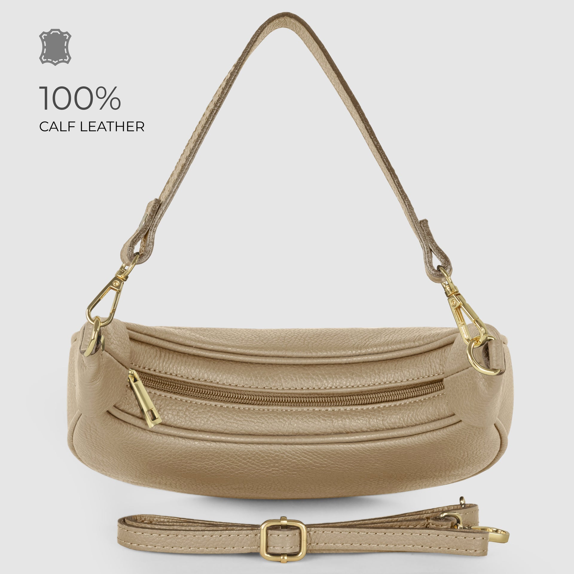 Genuine Italian Calf Leather Crescent Shoulder Bag