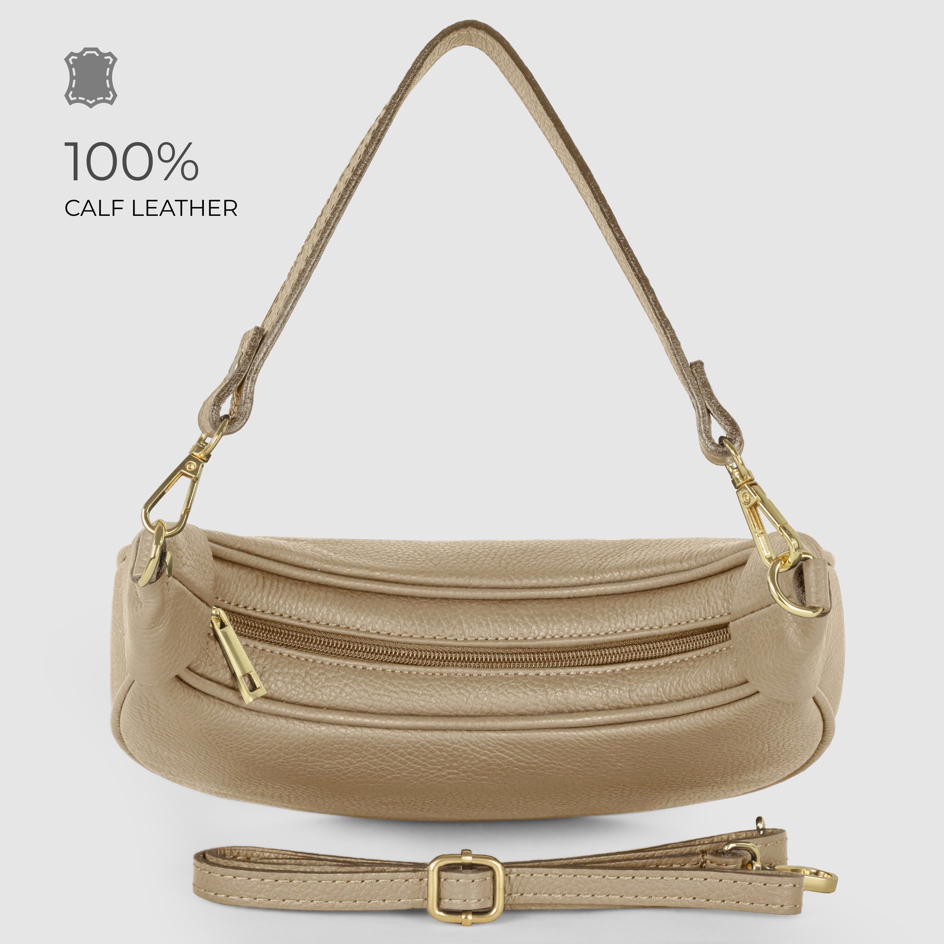 Genuine Italian Calf Leather Crescent Shoulder Bag