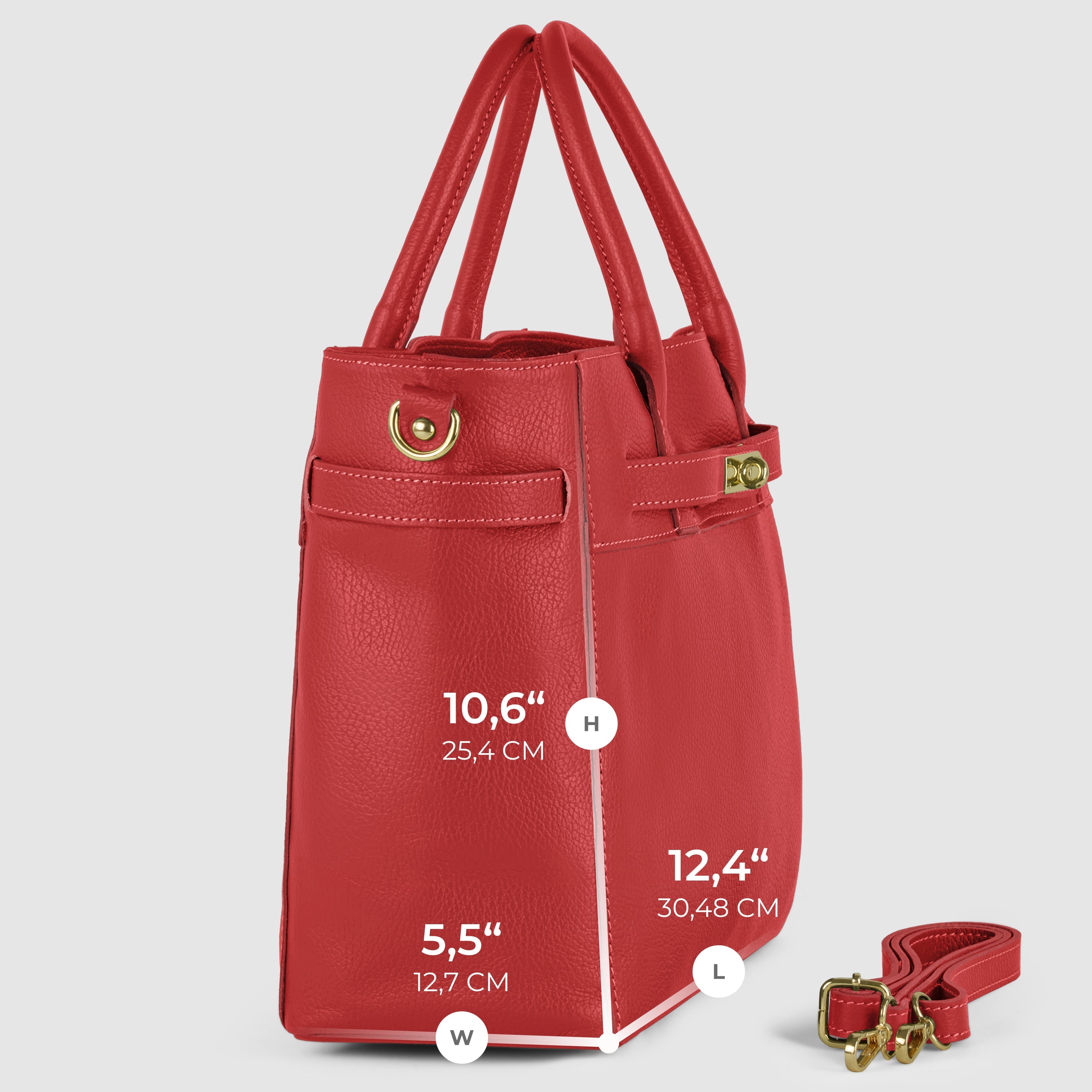Italian Genuine Calf Leather Top-Handle Bag with Crossbody Strap