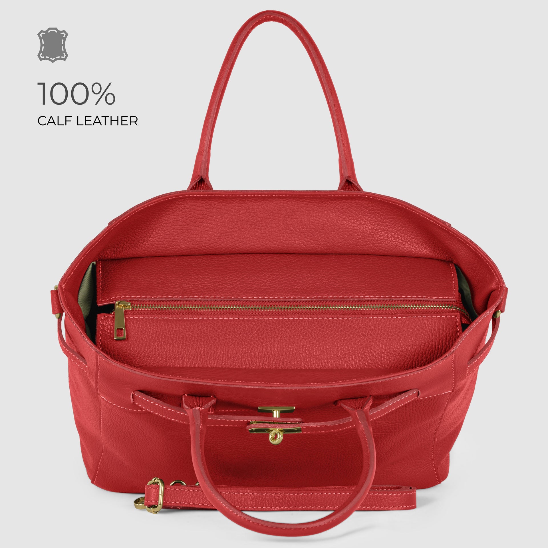 Italian Genuine Calf Leather Top-Handle Bag with Crossbody Strap