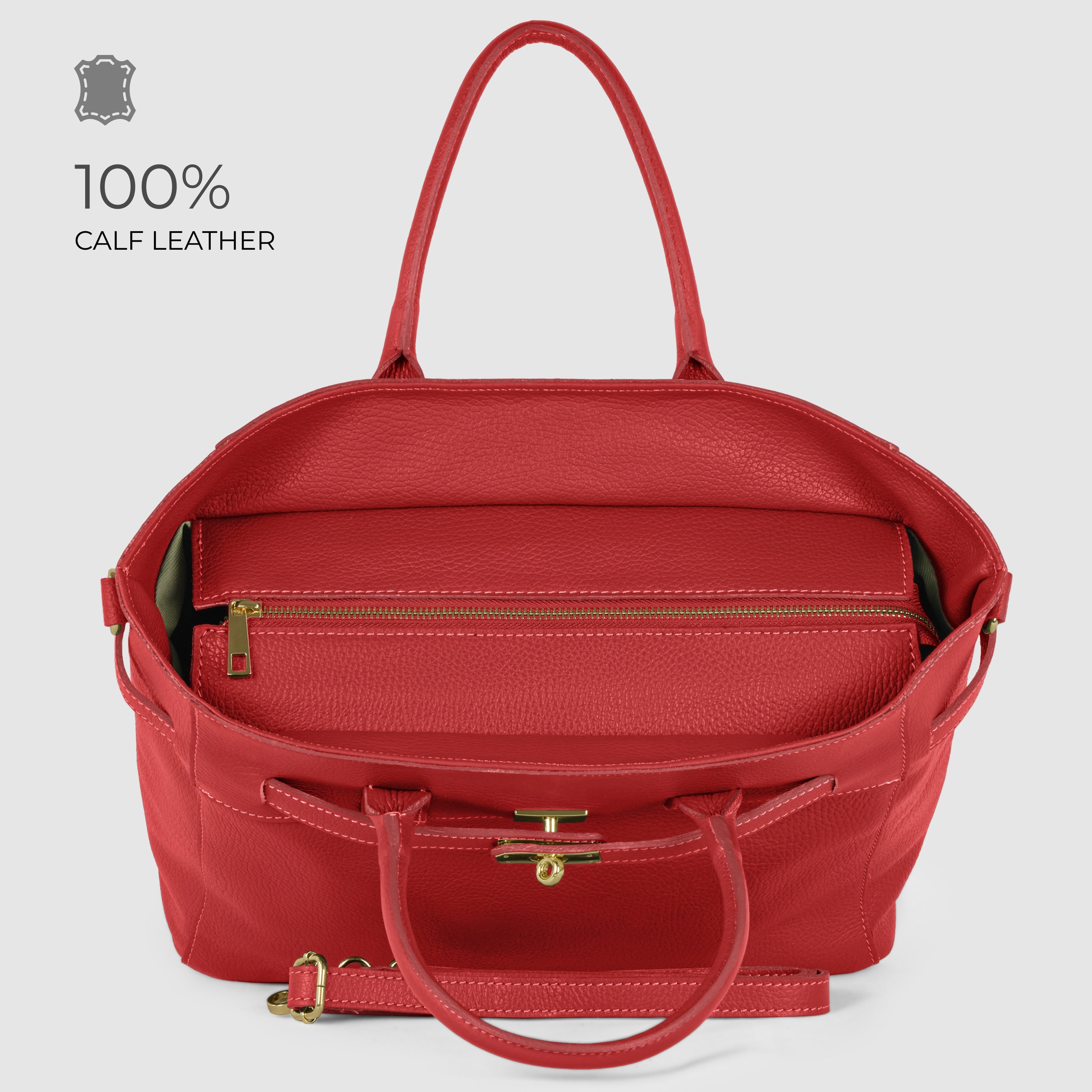 Italian Genuine Calf Leather Top-Handle Bag with Crossbody Strap