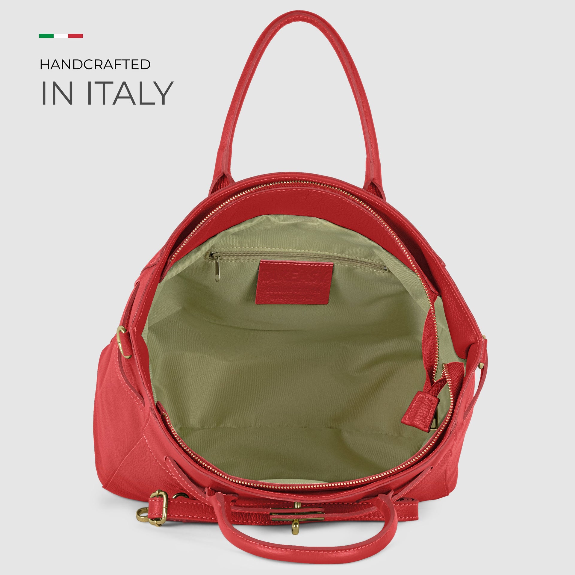 Italian Genuine Calf Leather Top-Handle Bag with Crossbody Strap