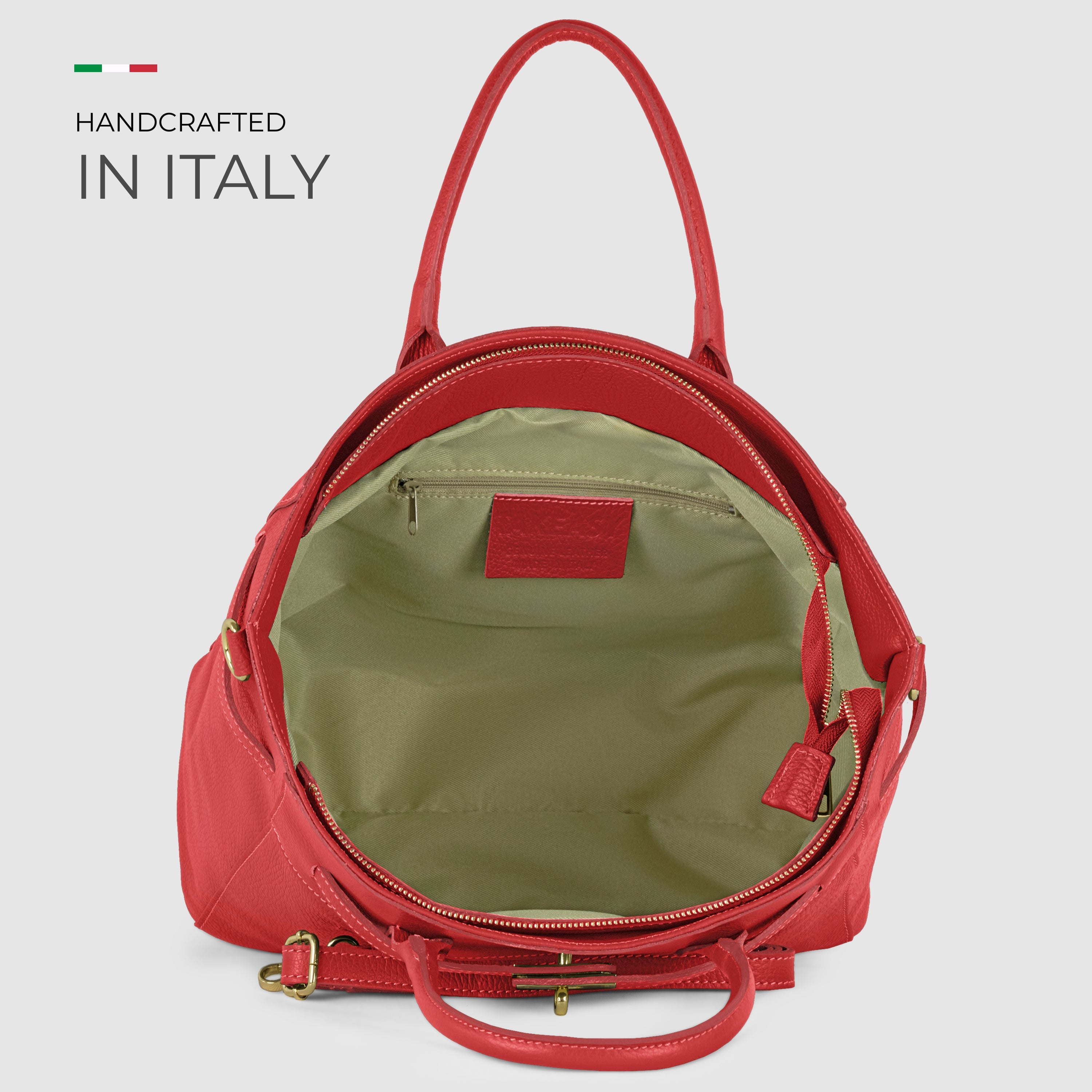 Italian Genuine Calf Leather Top-Handle Bag with Crossbody Strap