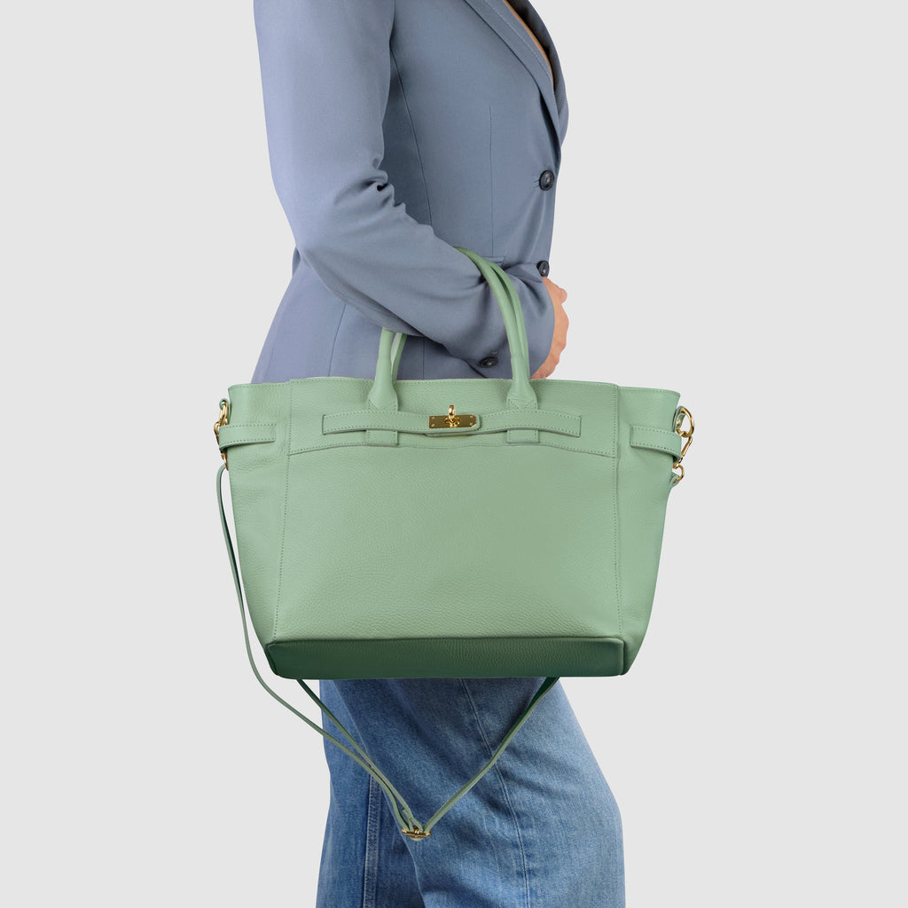 Italian Genuine Calf Leather Top-Handle Bag with Crossbody Strap