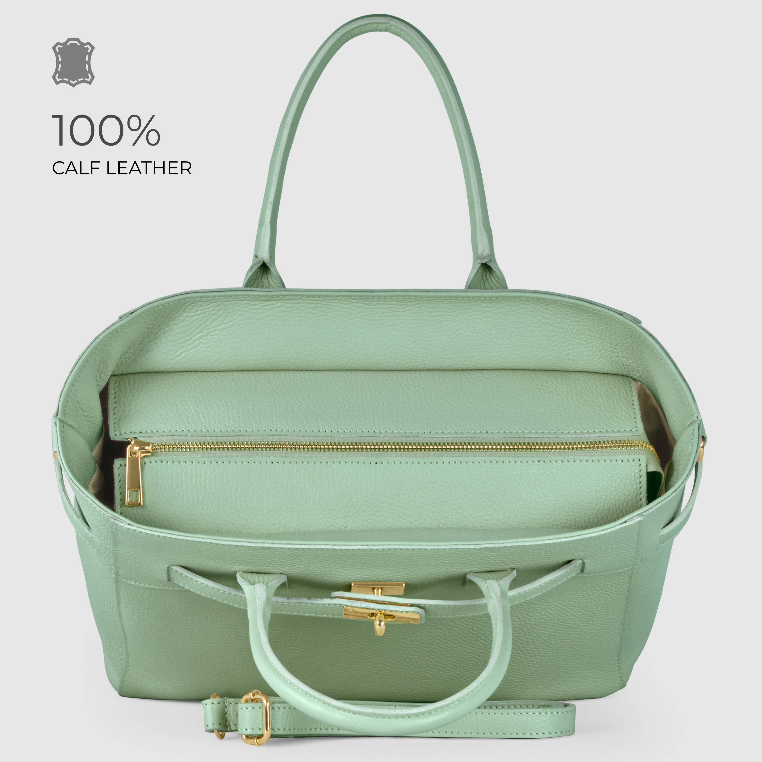 Italian Genuine Calf Leather Top-Handle Bag with Crossbody Strap