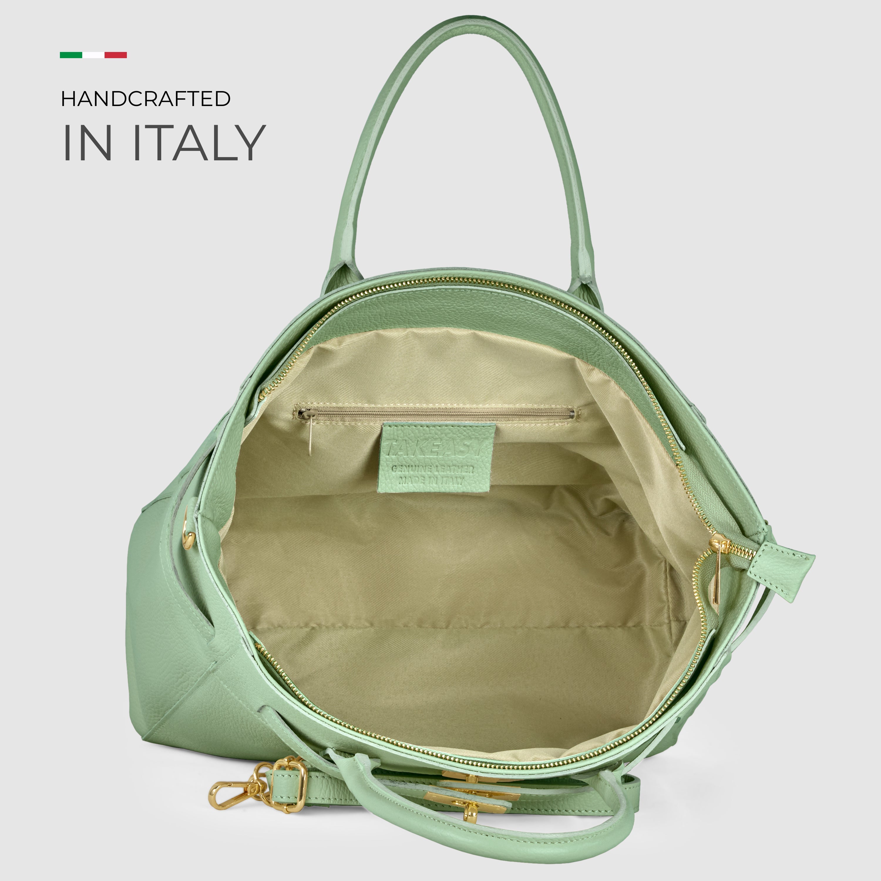 Italian Genuine Calf Leather Top-Handle Bag with Crossbody Strap