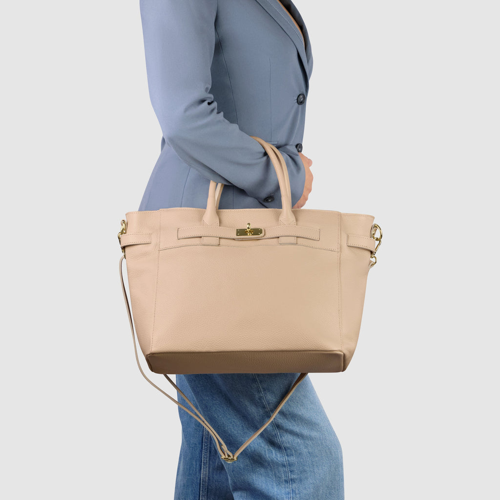 Italian Genuine Calf Leather Top-Handle Bag with Crossbody Strap