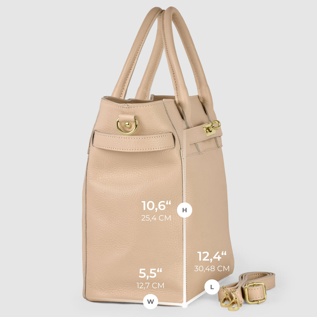 Italian Genuine Calf Leather Top-Handle Bag with Crossbody Strap