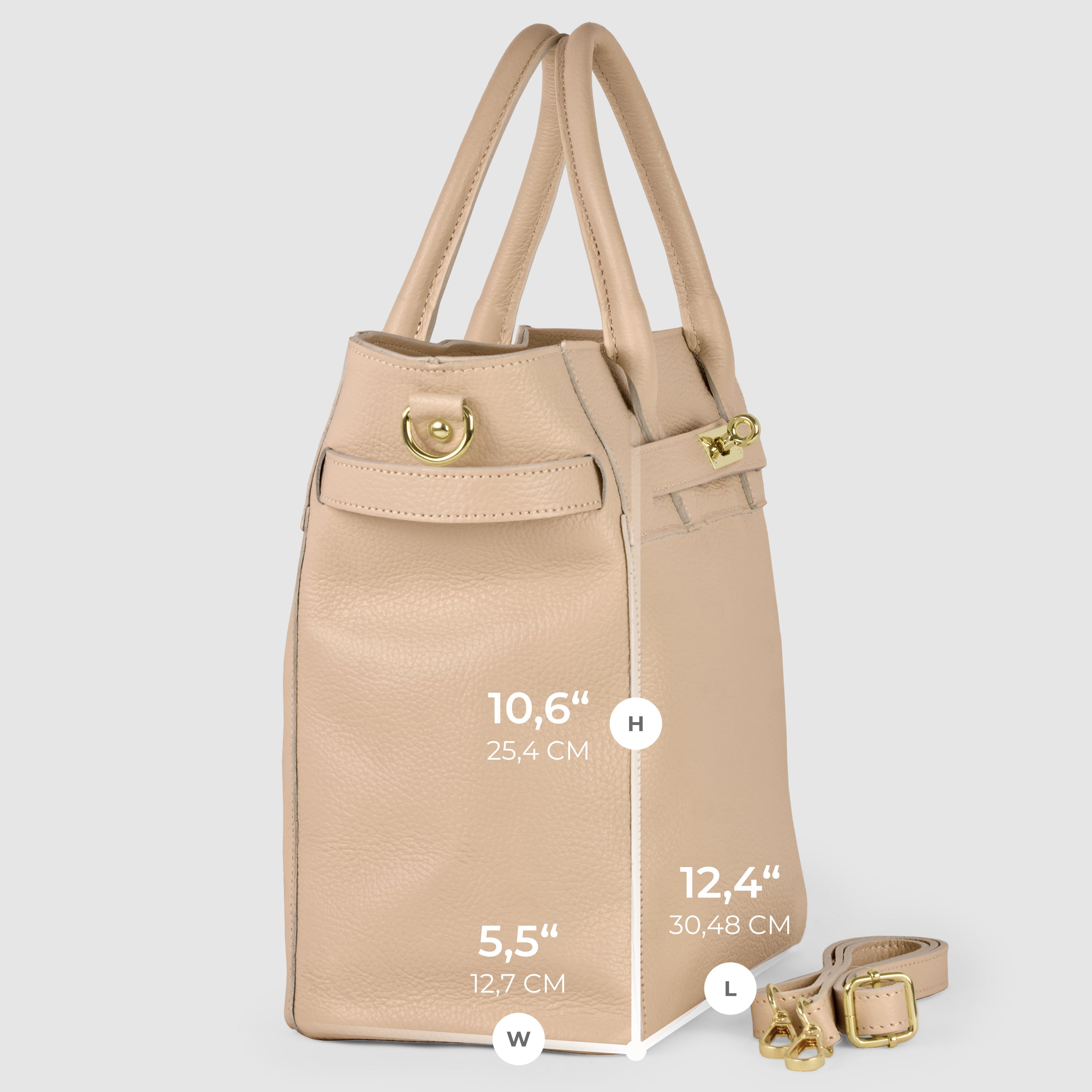 Italian Genuine Calf Leather Top-Handle Bag with Crossbody Strap
