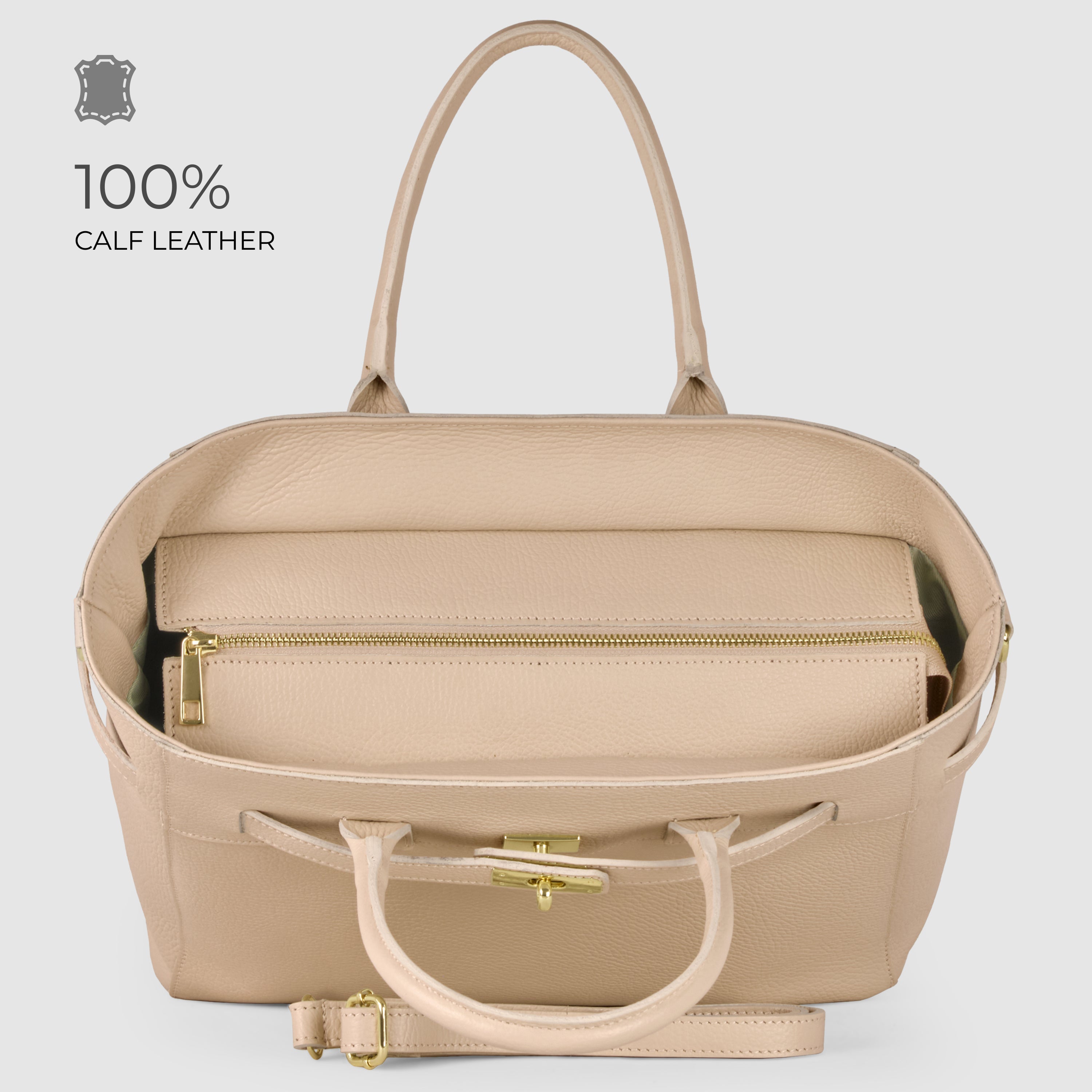 Italian Genuine Calf Leather Top-Handle Bag with Crossbody Strap