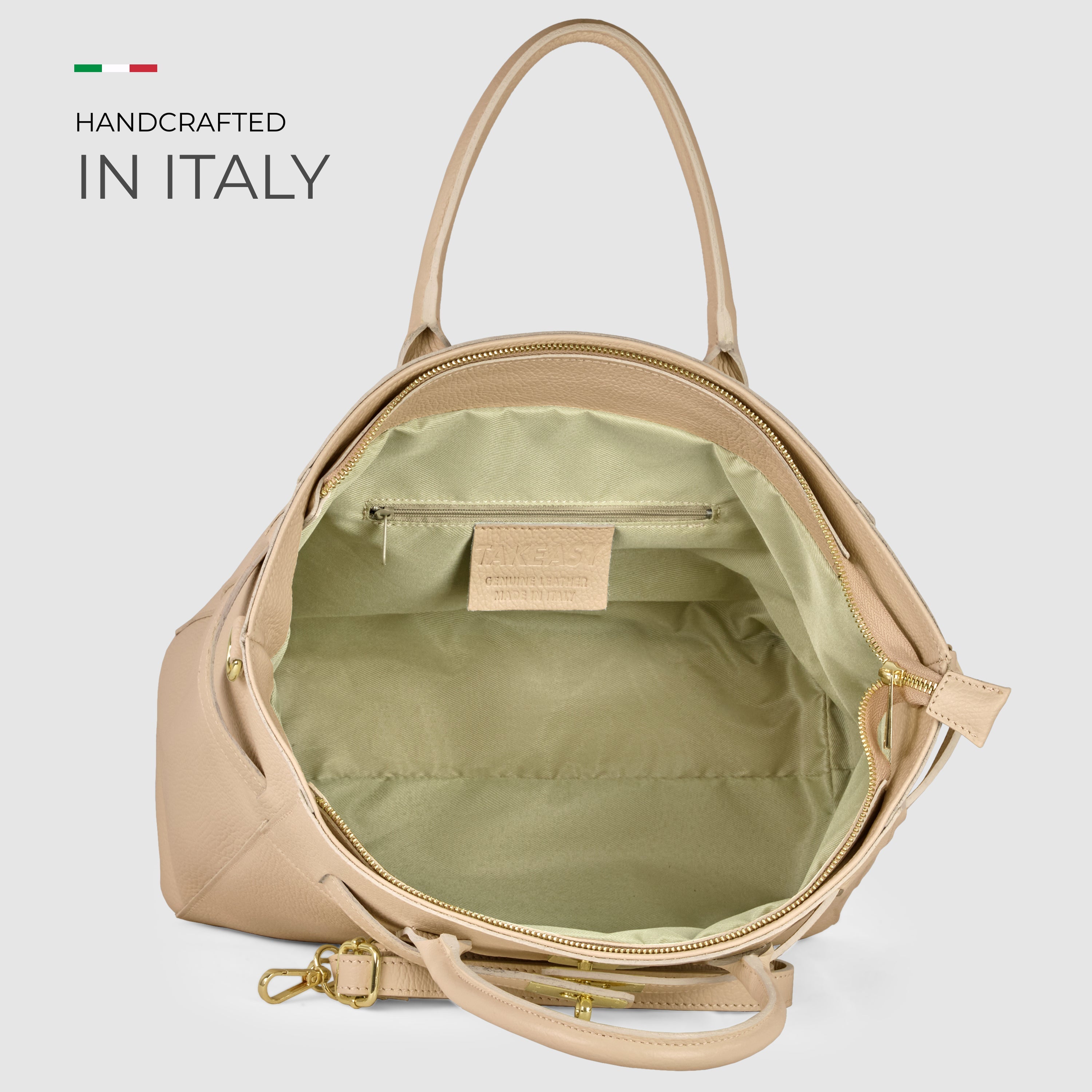 Italian Genuine Calf Leather Top-Handle Bag with Crossbody Strap