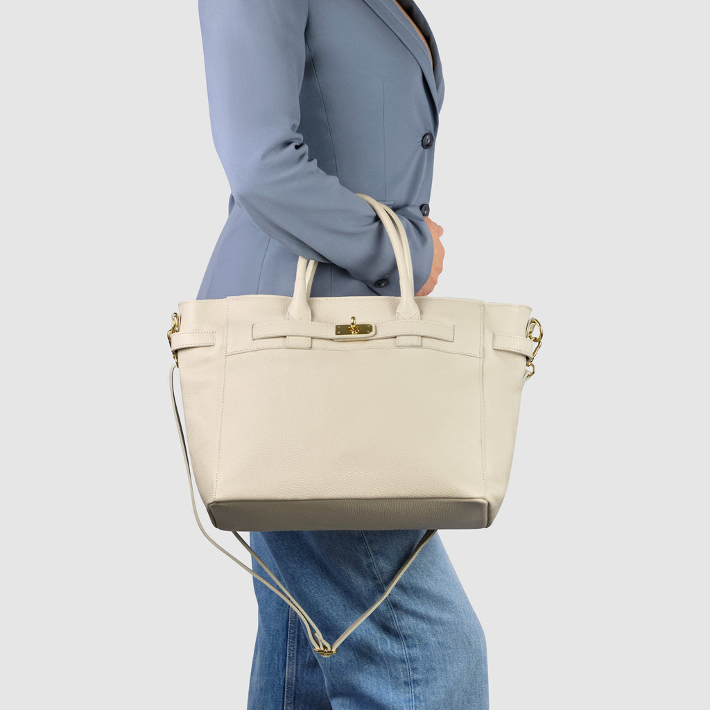 Italian Genuine Calf Leather Top-Handle Bag with Crossbody Strap