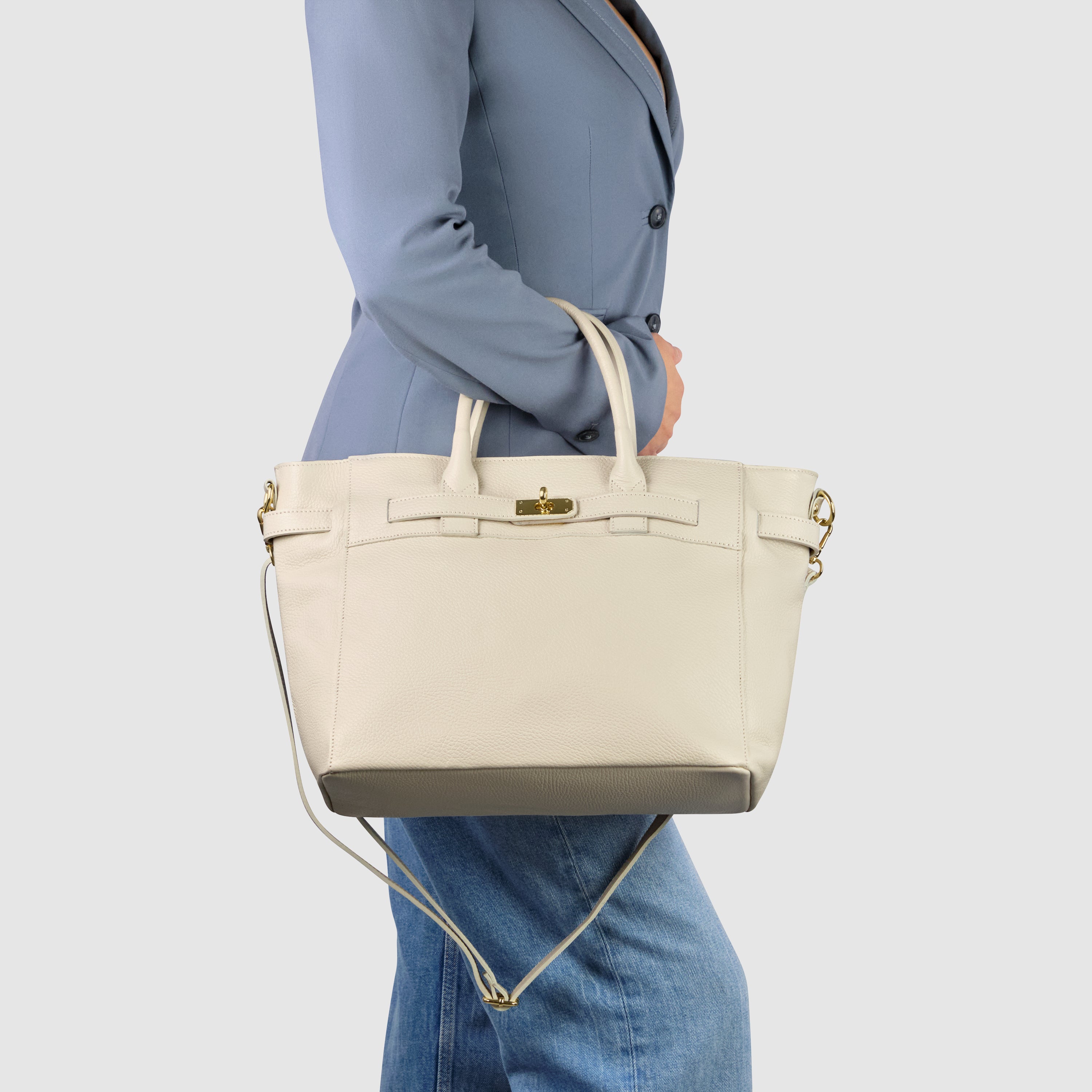 Italian Genuine Calf Leather Top-Handle Bag with Crossbody Strap