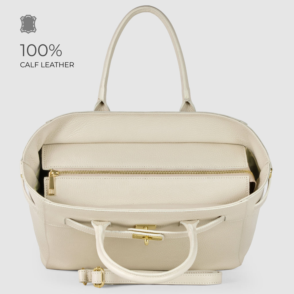 Italian Genuine Calf Leather Top-Handle Bag with Crossbody Strap