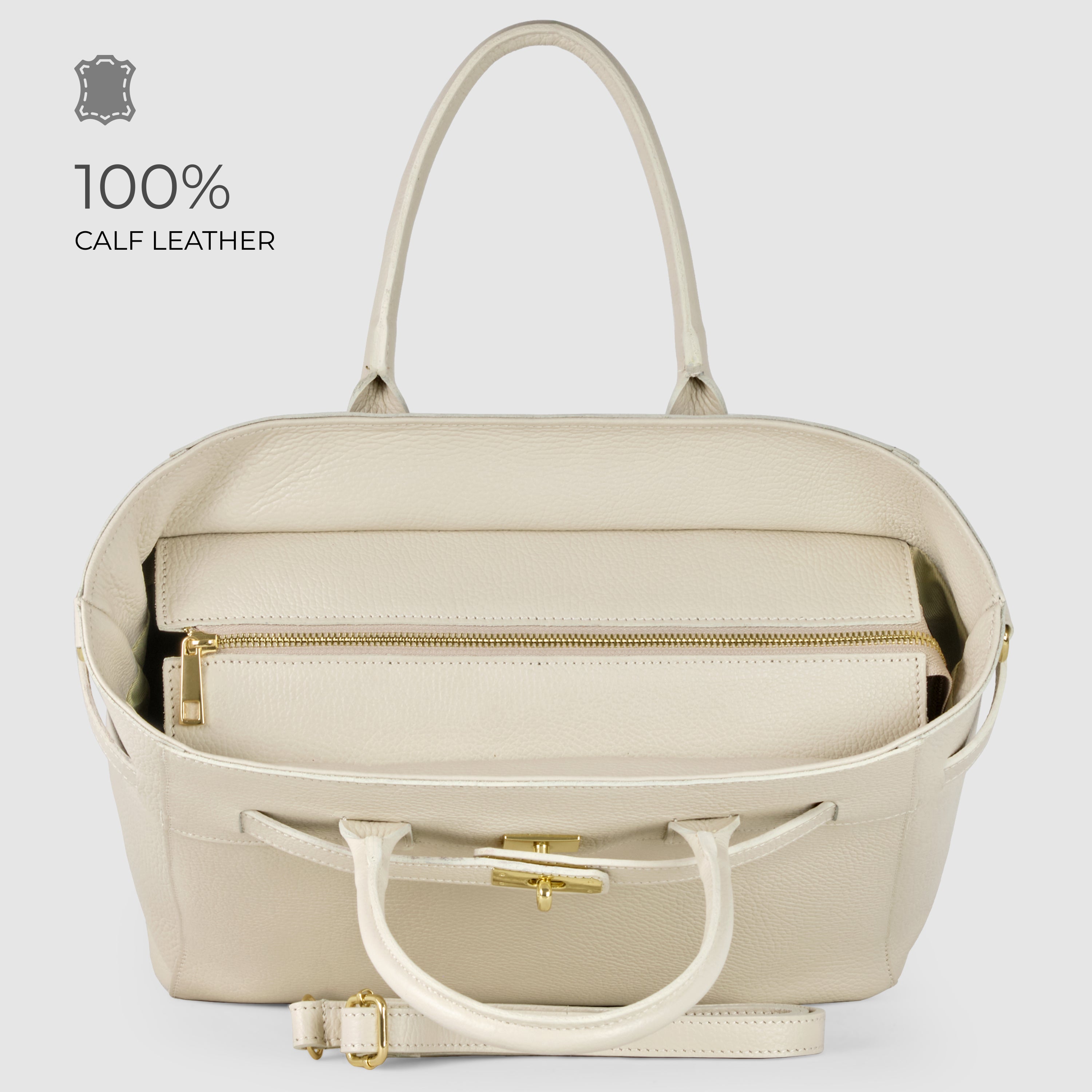 Italian Genuine Calf Leather Top-Handle Bag with Crossbody Strap