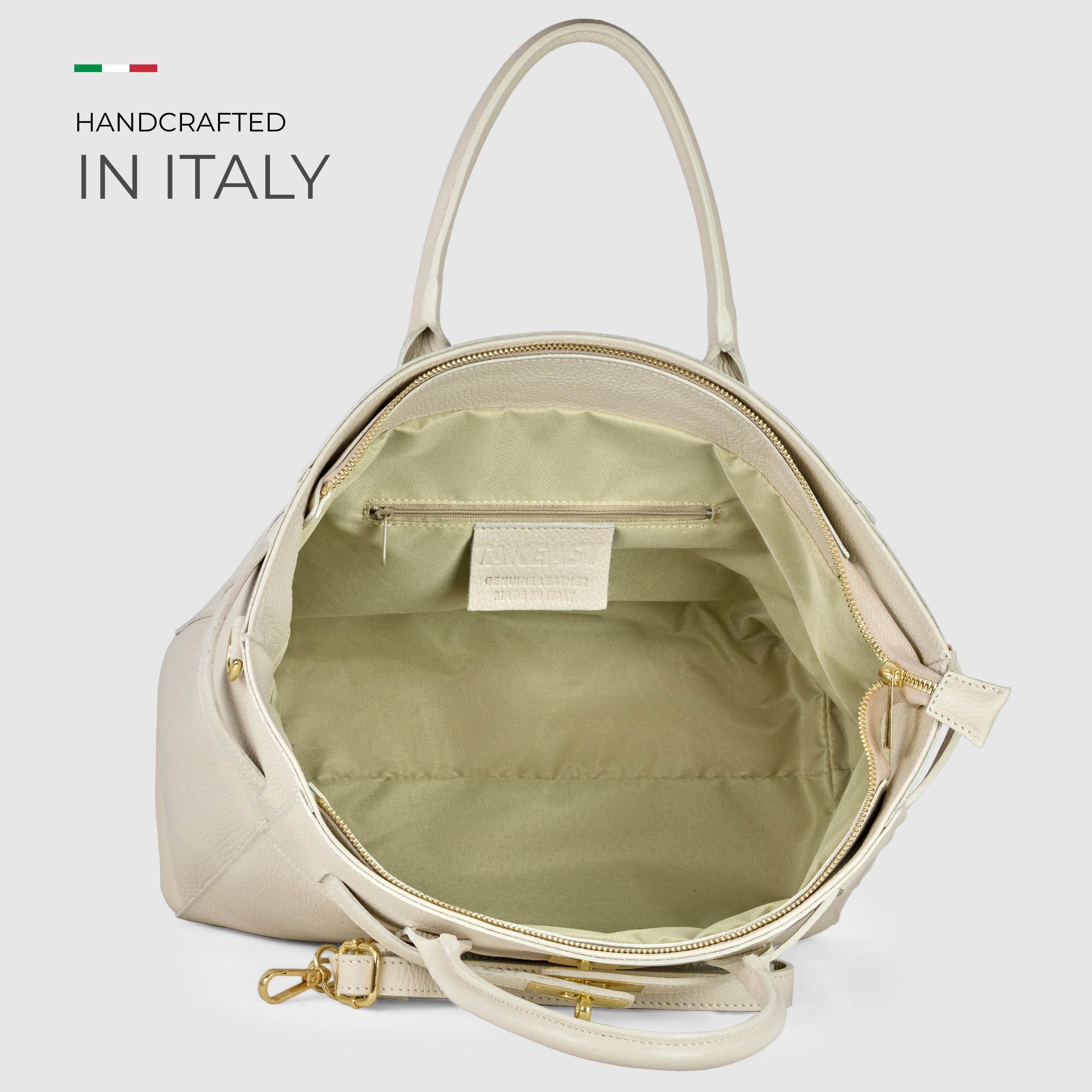 Italian Genuine Calf Leather Top-Handle Bag with Crossbody Strap