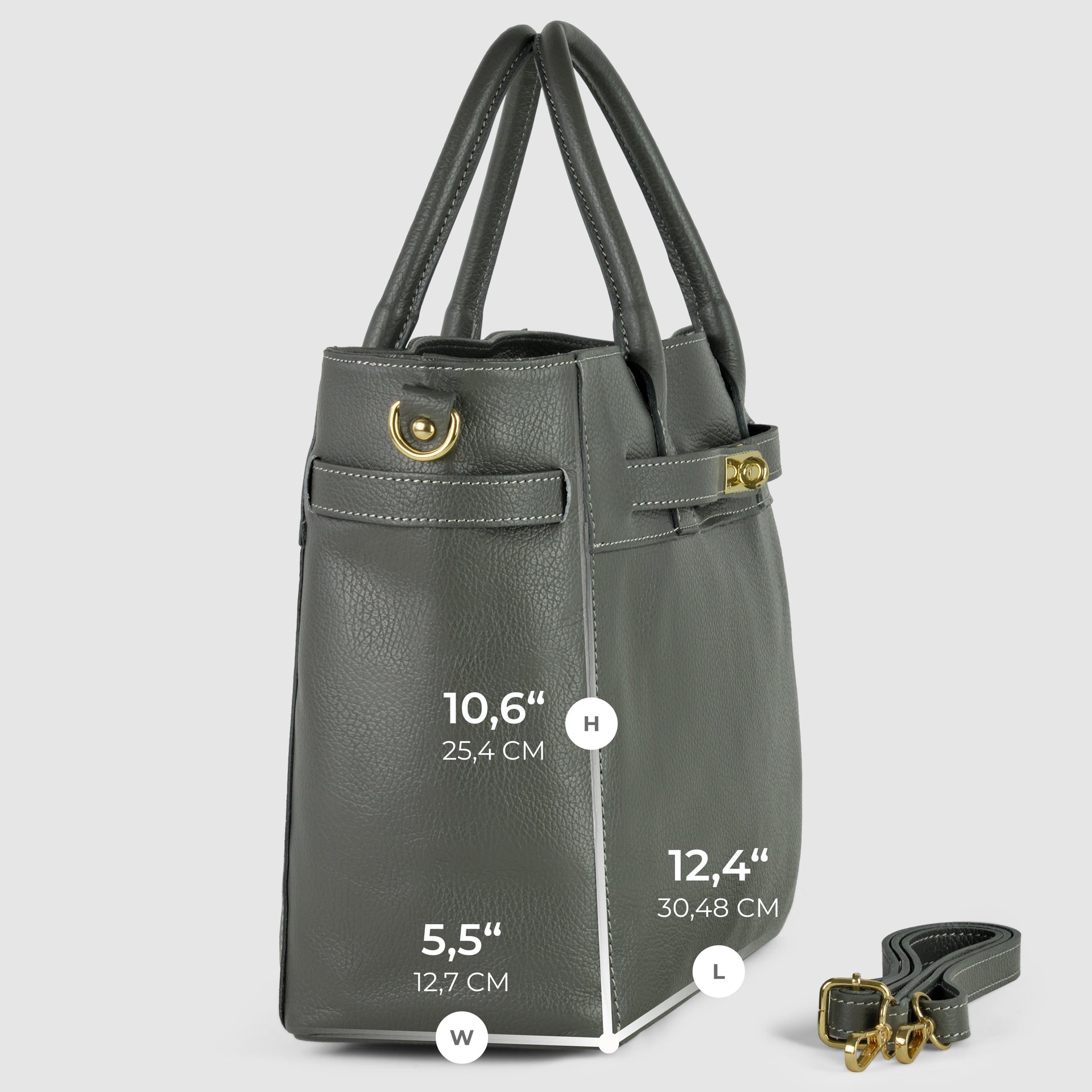 Italian Genuine Calf Leather Top-Handle Bag with Crossbody Strap