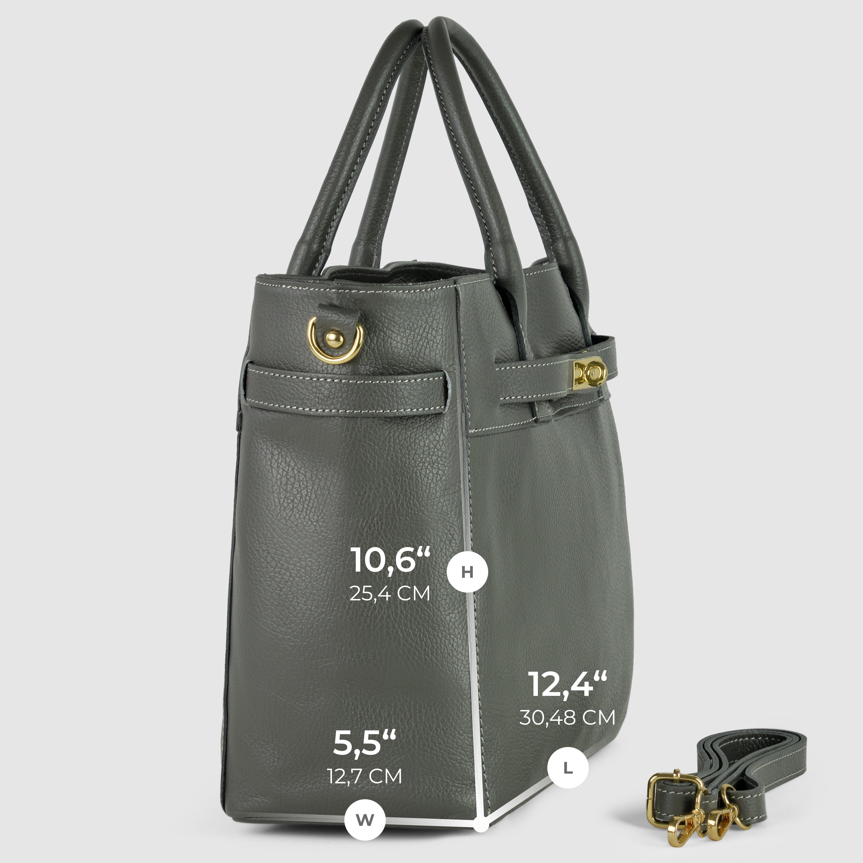 Italian Genuine Calf Leather Top-Handle Bag with Crossbody Strap