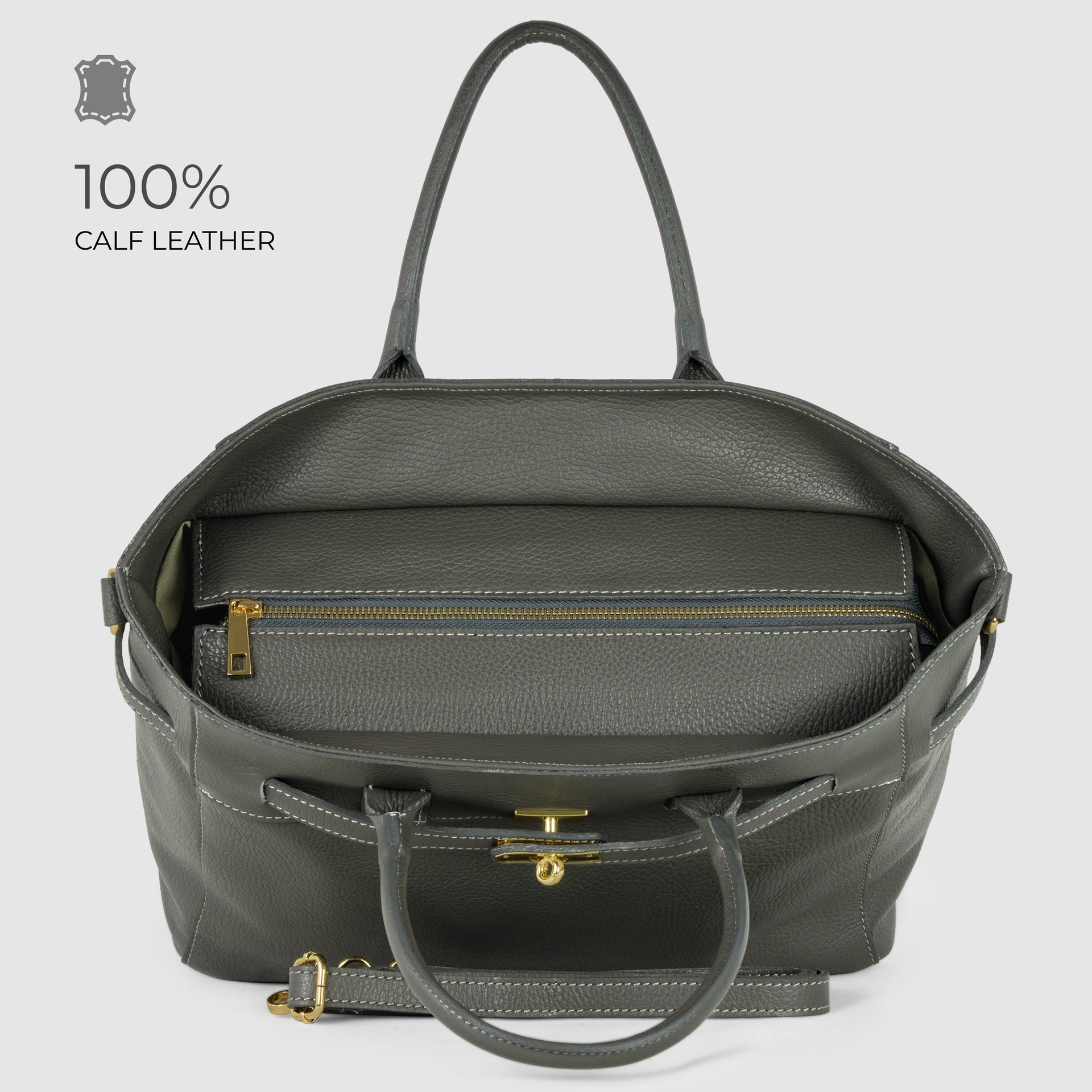 Italian Genuine Calf Leather Top-Handle Bag with Crossbody Strap