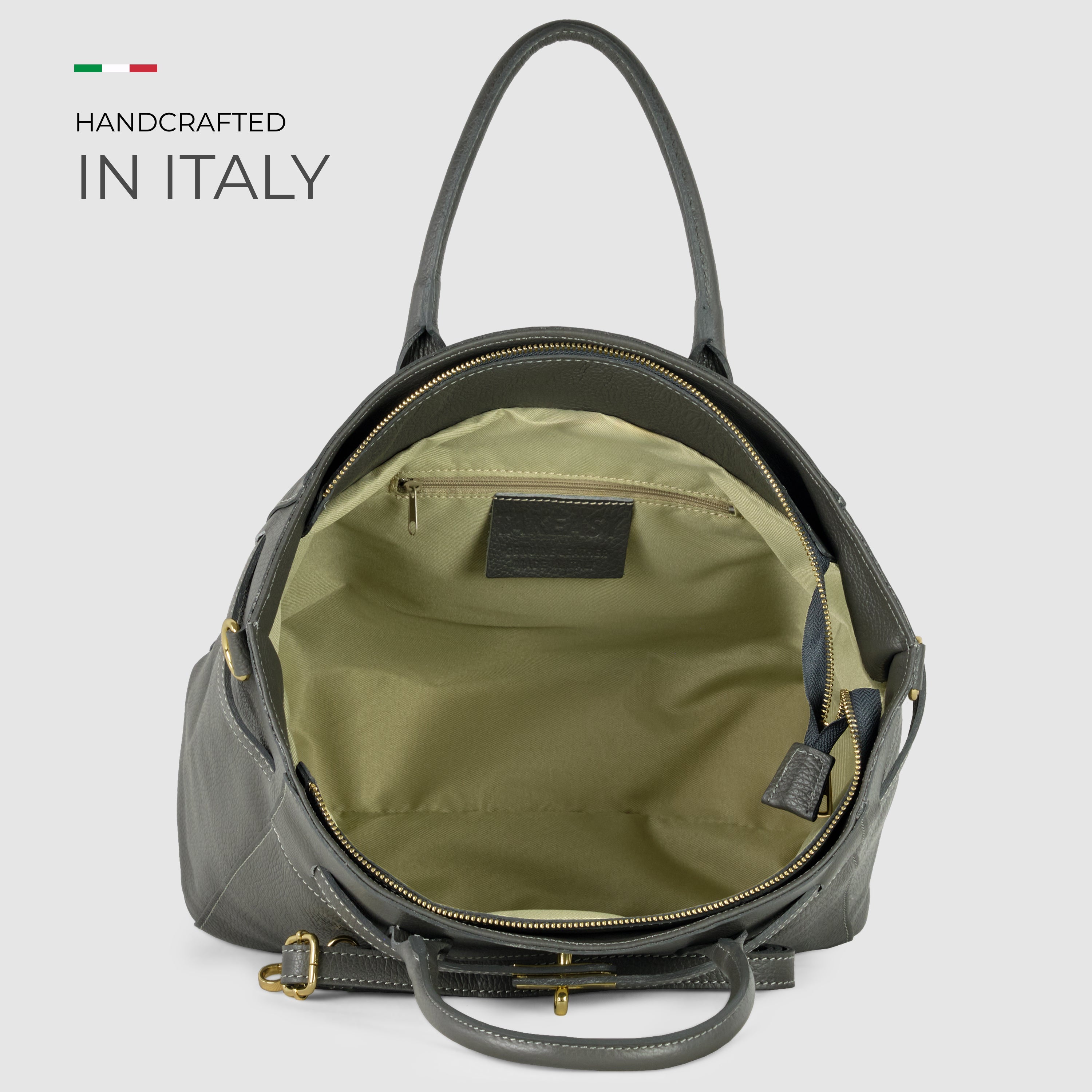 Italian Genuine Calf Leather Top-Handle Bag with Crossbody Strap