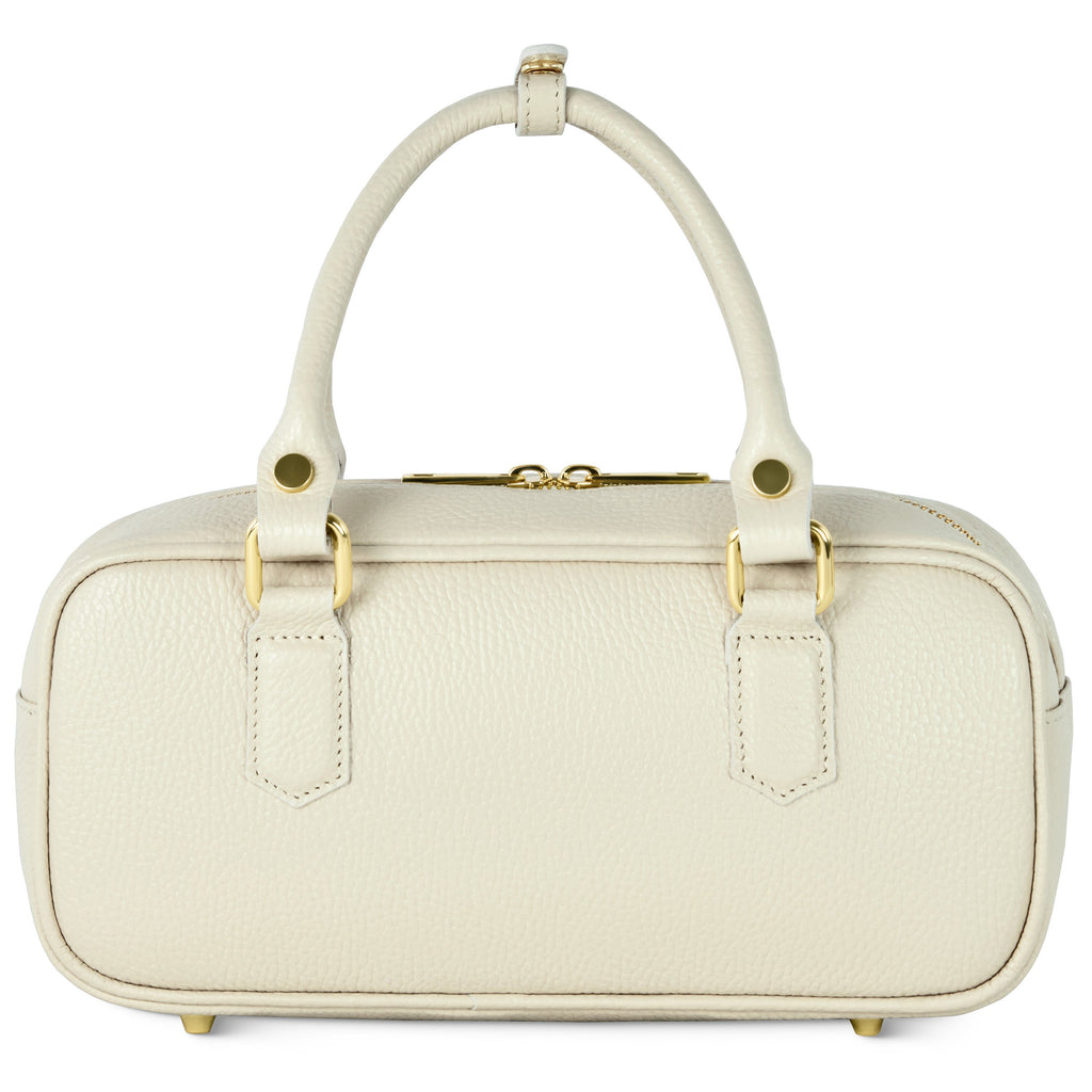 Minimalist Italian genuine calf leather top-handle bag in solid color with detachable strap.