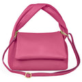 Italian genuine calf leather top-handle bag with magnetic flap and detachable strap