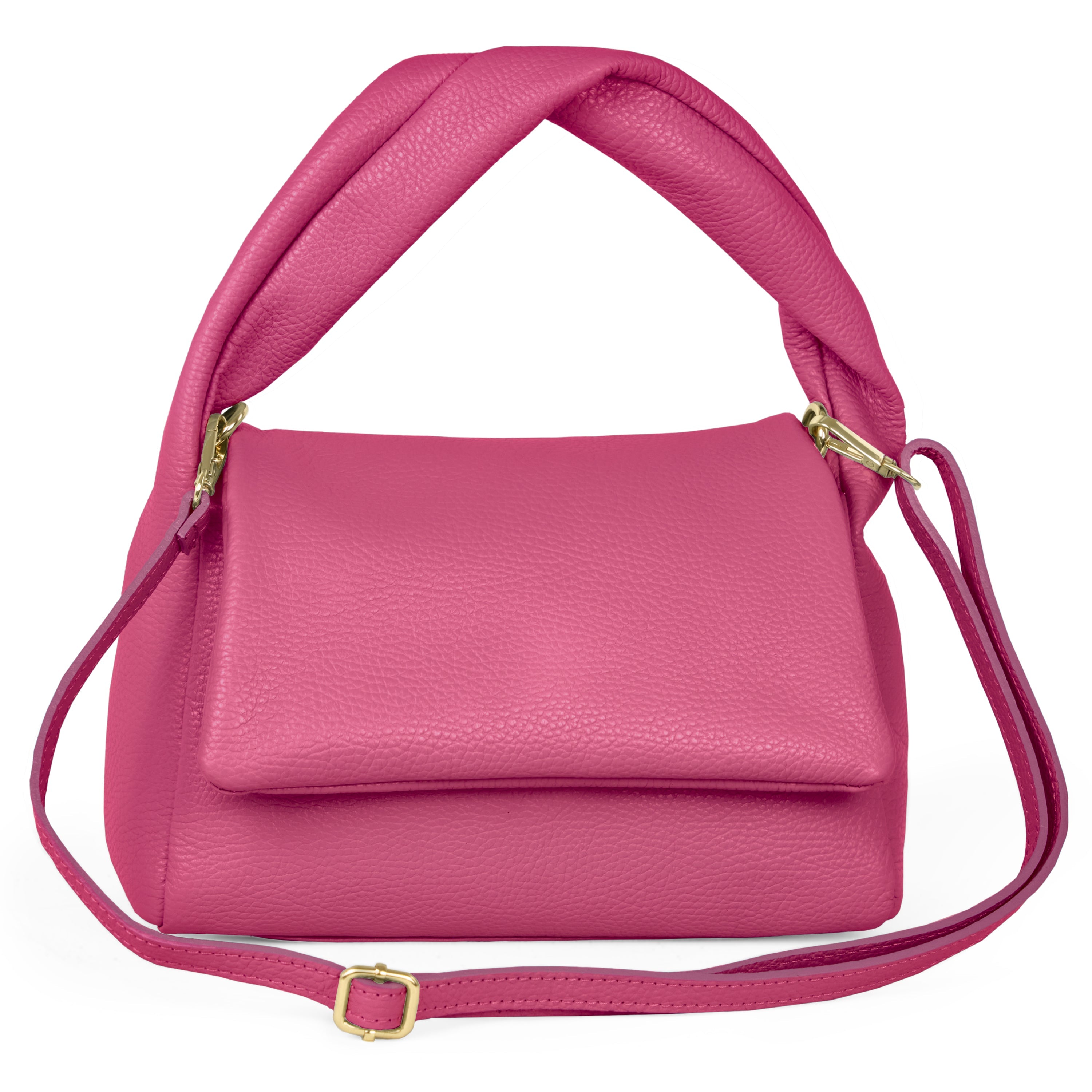 Italian genuine calf leather top-handle bag with magnetic flap and detachable strap