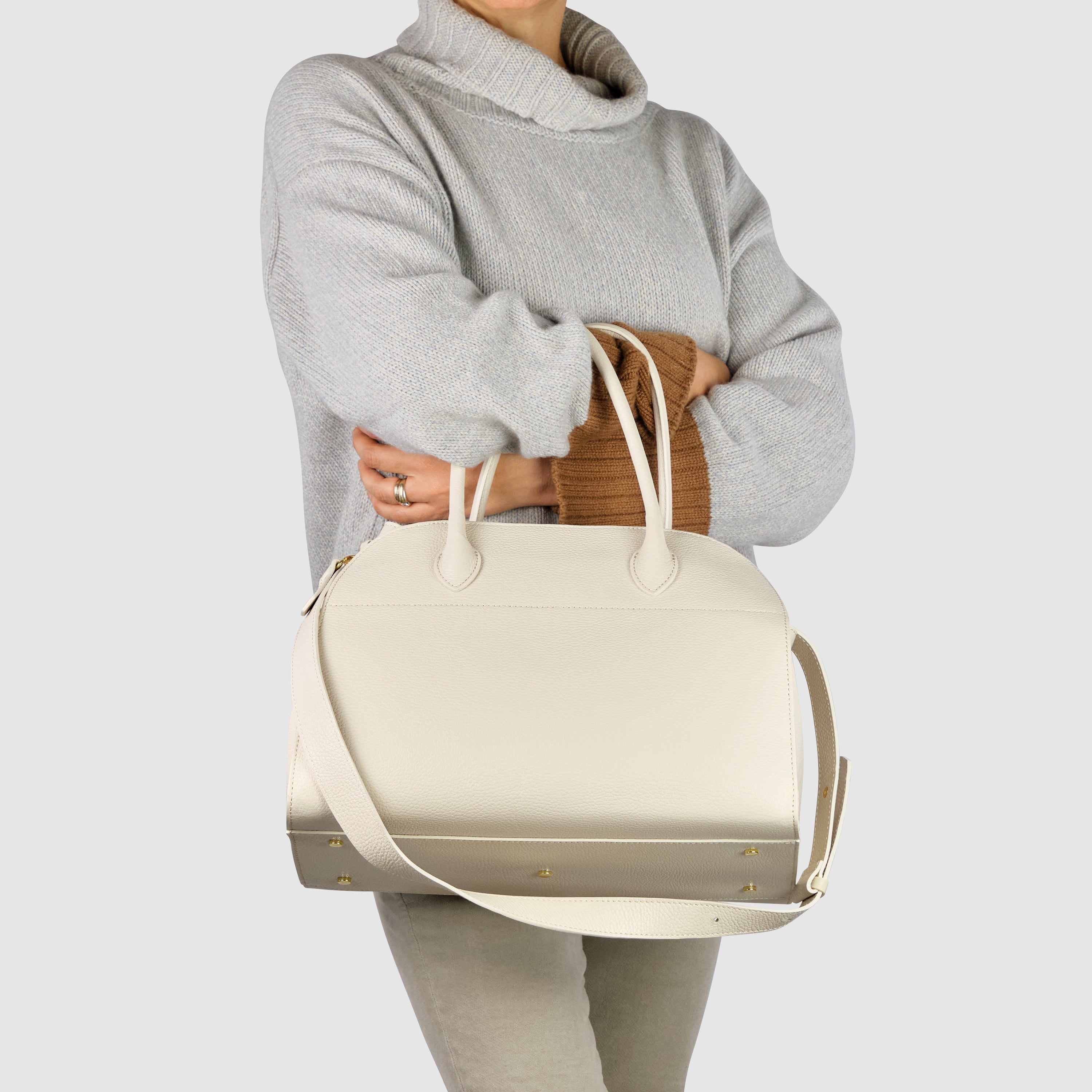 Italian Genuine Calf Leather Structured Top-Handle Bag