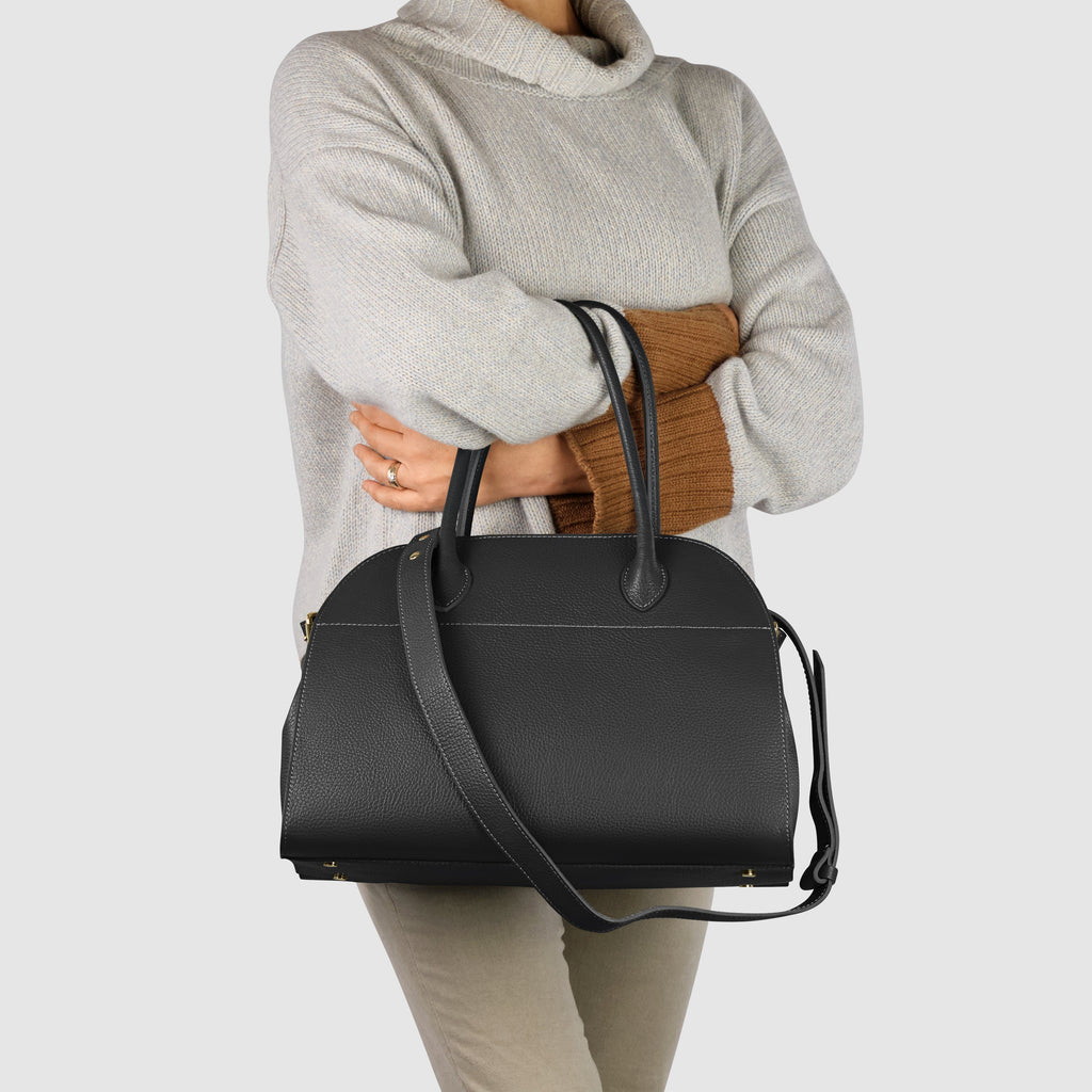 Italian Genuine Calf Leather Structured Top-Handle Bag