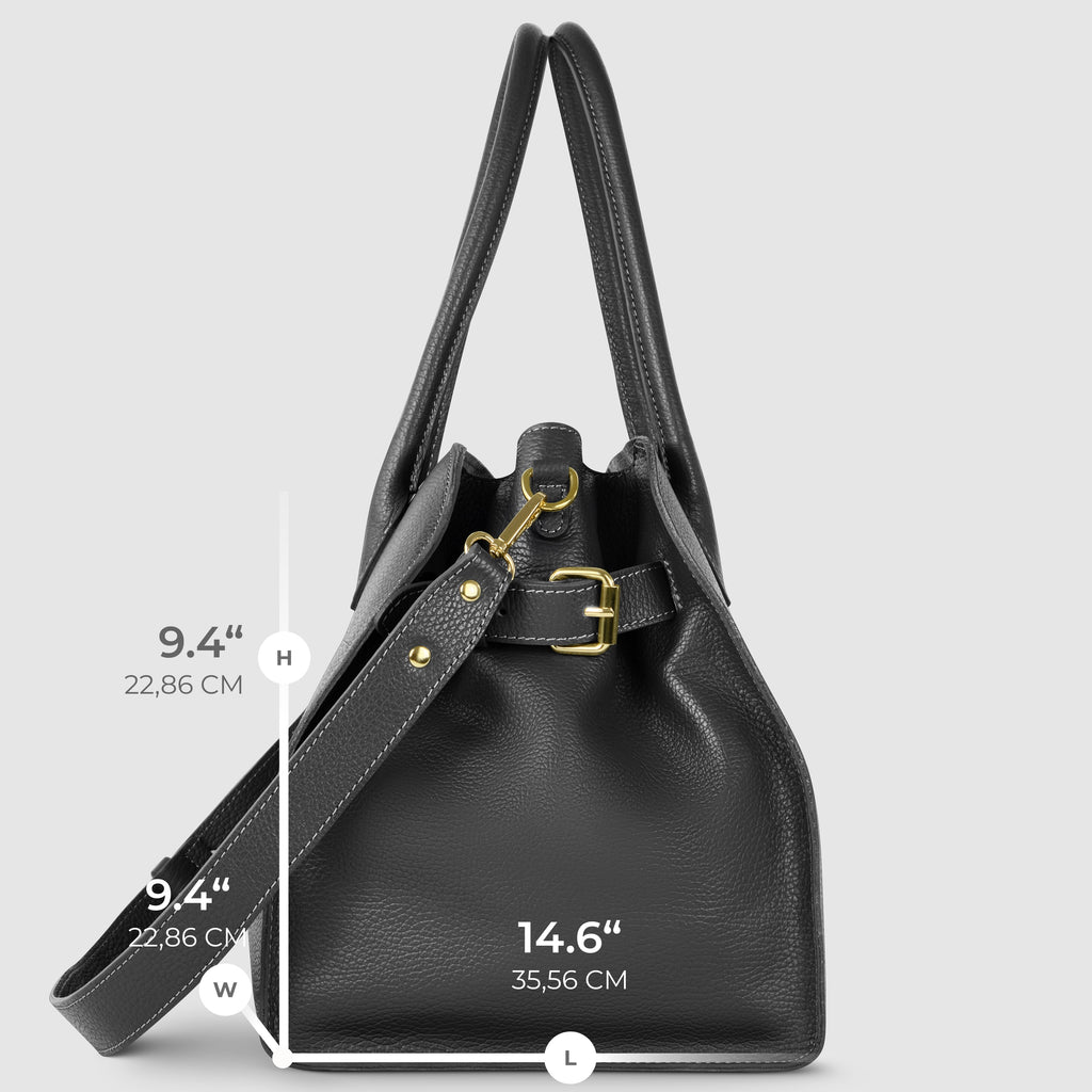 Italian Genuine Calf Leather Structured Top-Handle Bag