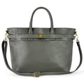 Structured Italian calf leather bag in mint-green with top handles and detachable strap