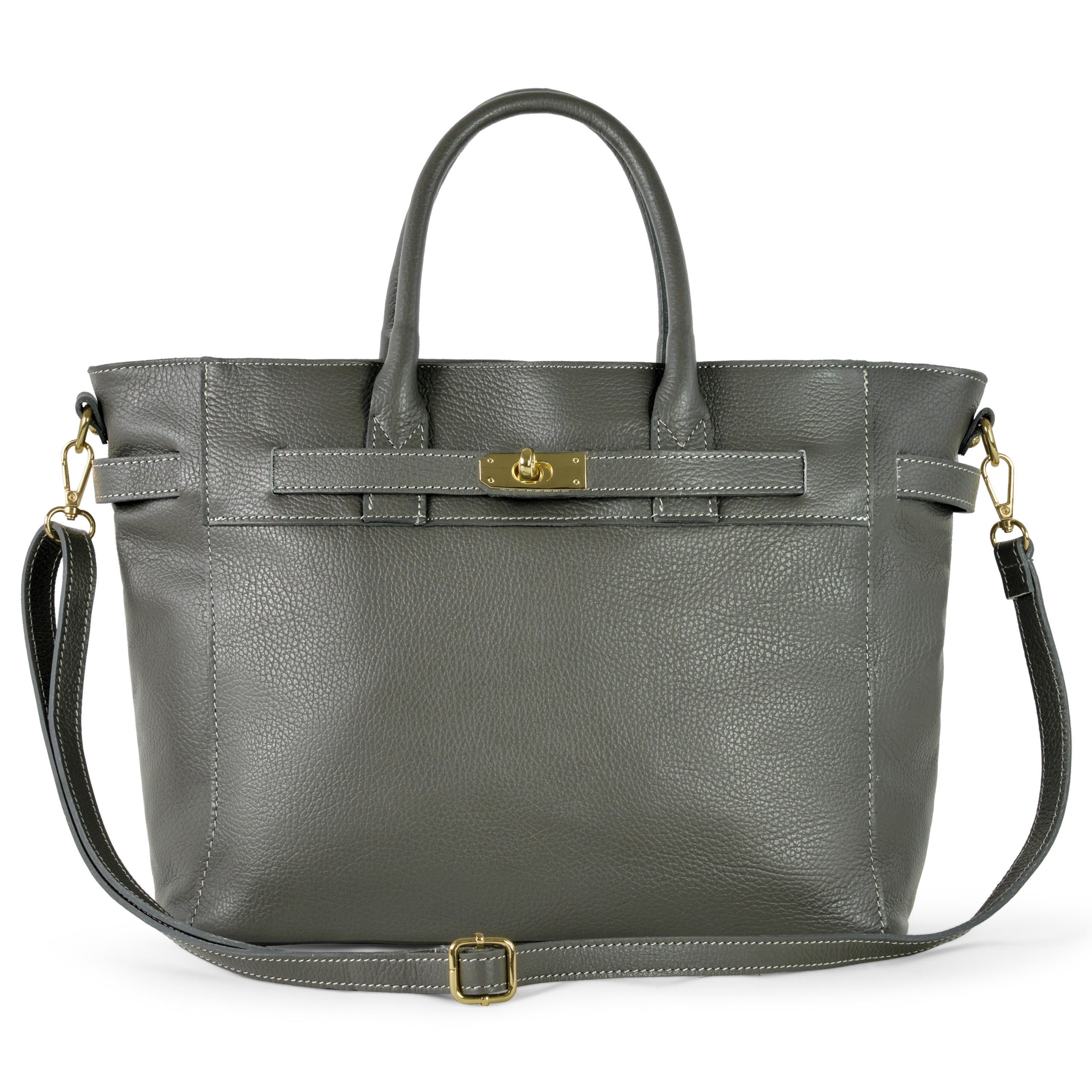 Structured Italian calf leather bag in mint-green with top handles and detachable strap