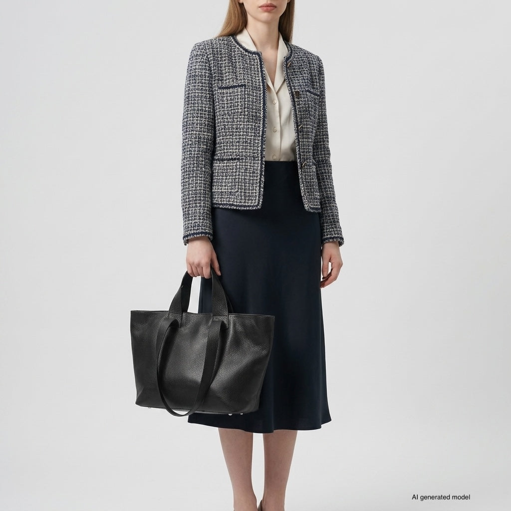 Italian Genuine Calf Leather Tote Bag in Professional Style