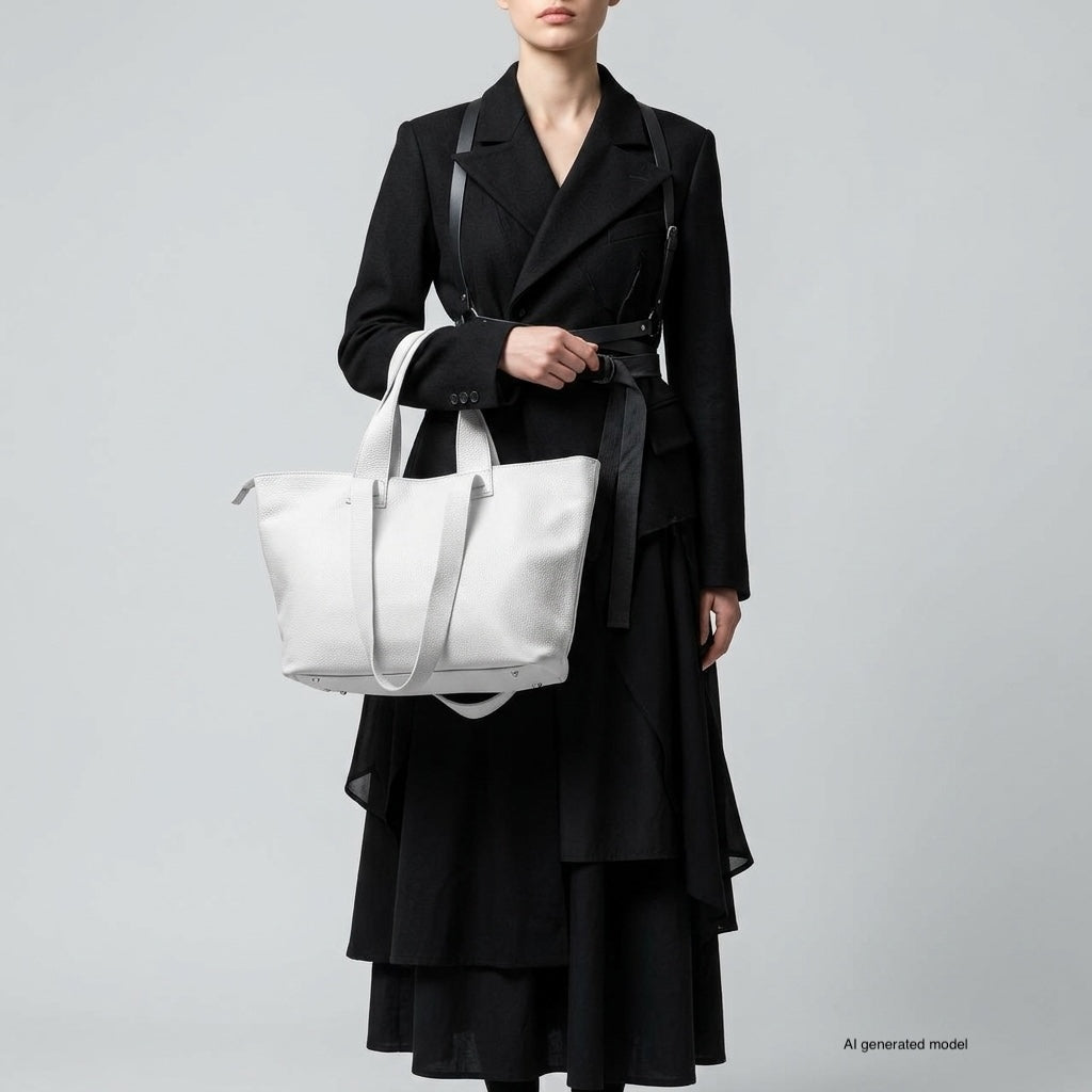 Italian Genuine Calf Leather Tote Bag in Professional Style