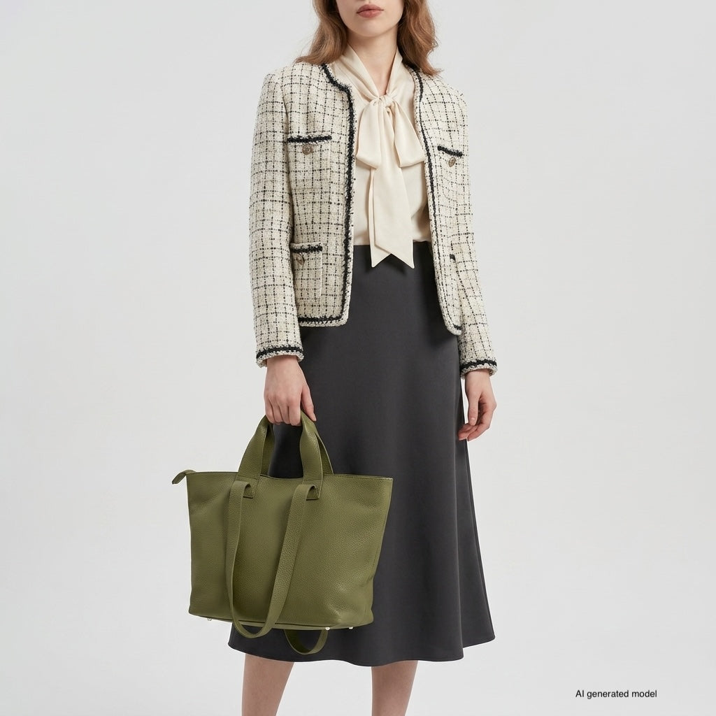 Italian Genuine Calf Leather Tote Bag in Professional Style