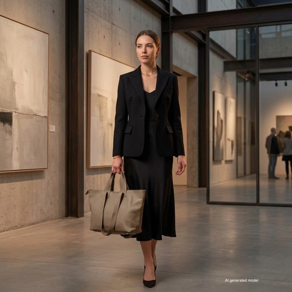 Italian Genuine Calf Leather Tote Bag in Professional Style