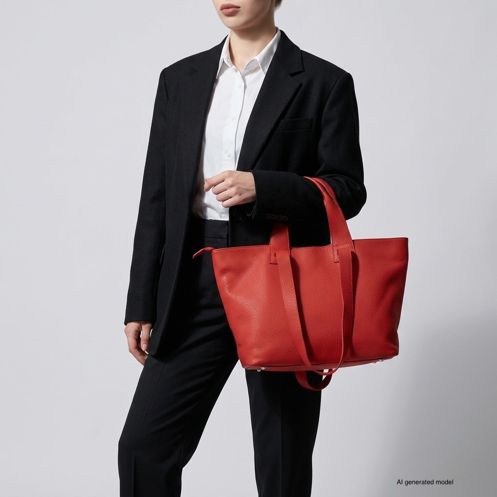 Italian Genuine Calf Leather Tote Bag in Professional Style