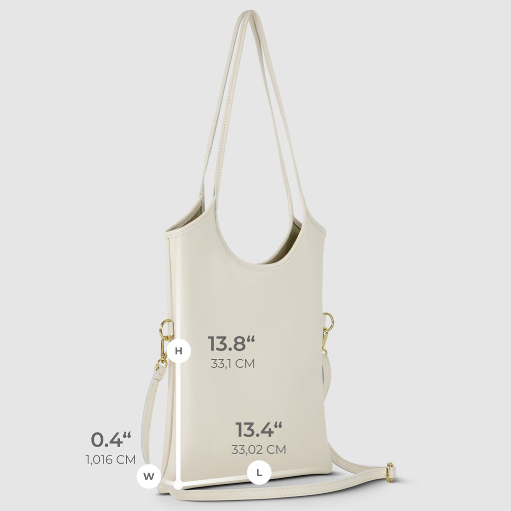 Italian Genuine Calf Leather Vertical Tote Bag with Crossbody Strap